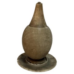 20th Century Sculptural Ribbed Stone Object with Matching Plate