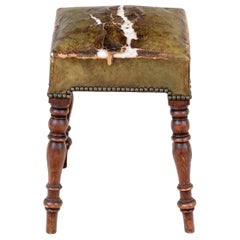 Antique Turned Leg Leather Covered Stool