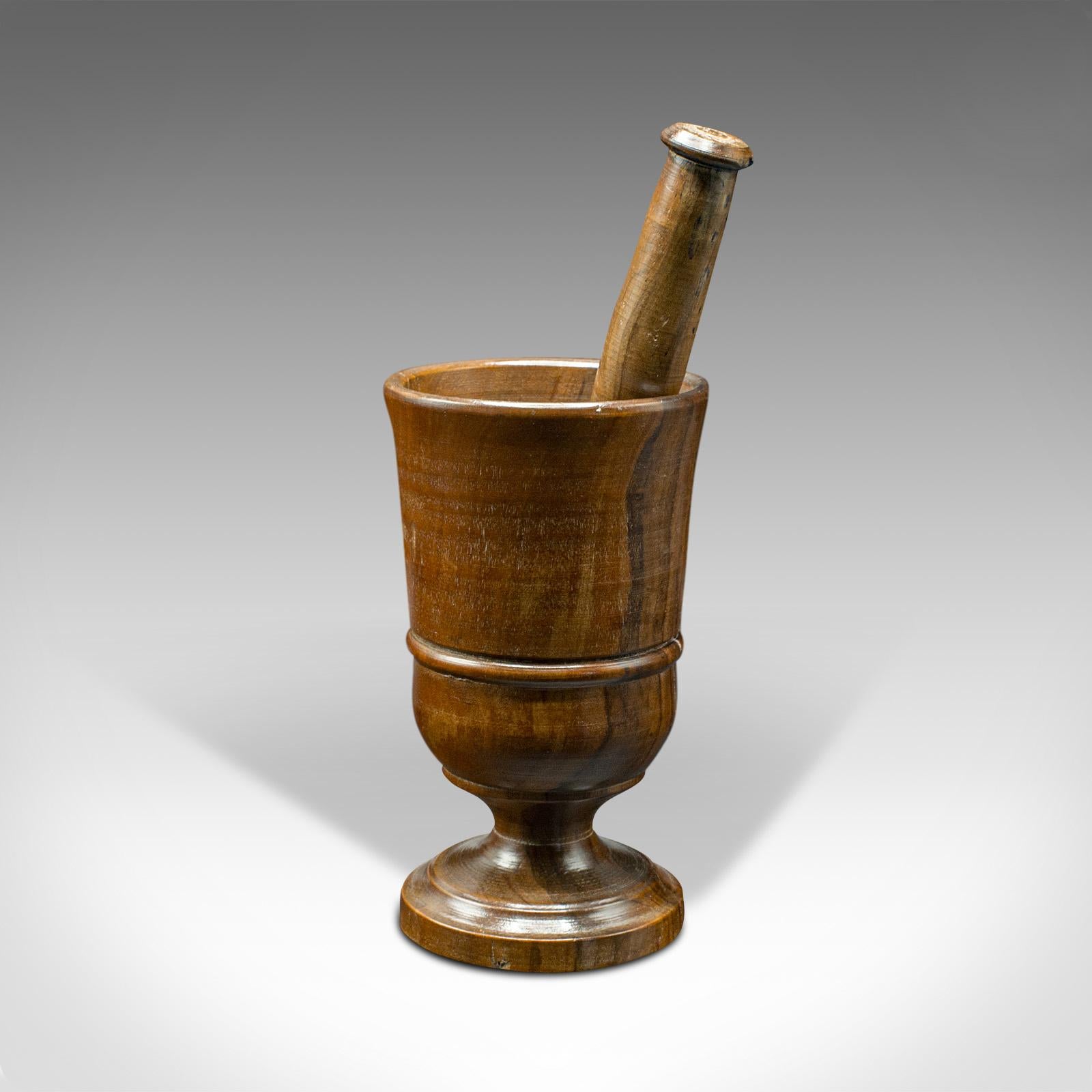 Antique Turned Mortar and Pestle, English, Yew, Decorative Treen, Victorian In Good Condition In Hele, Devon, GB