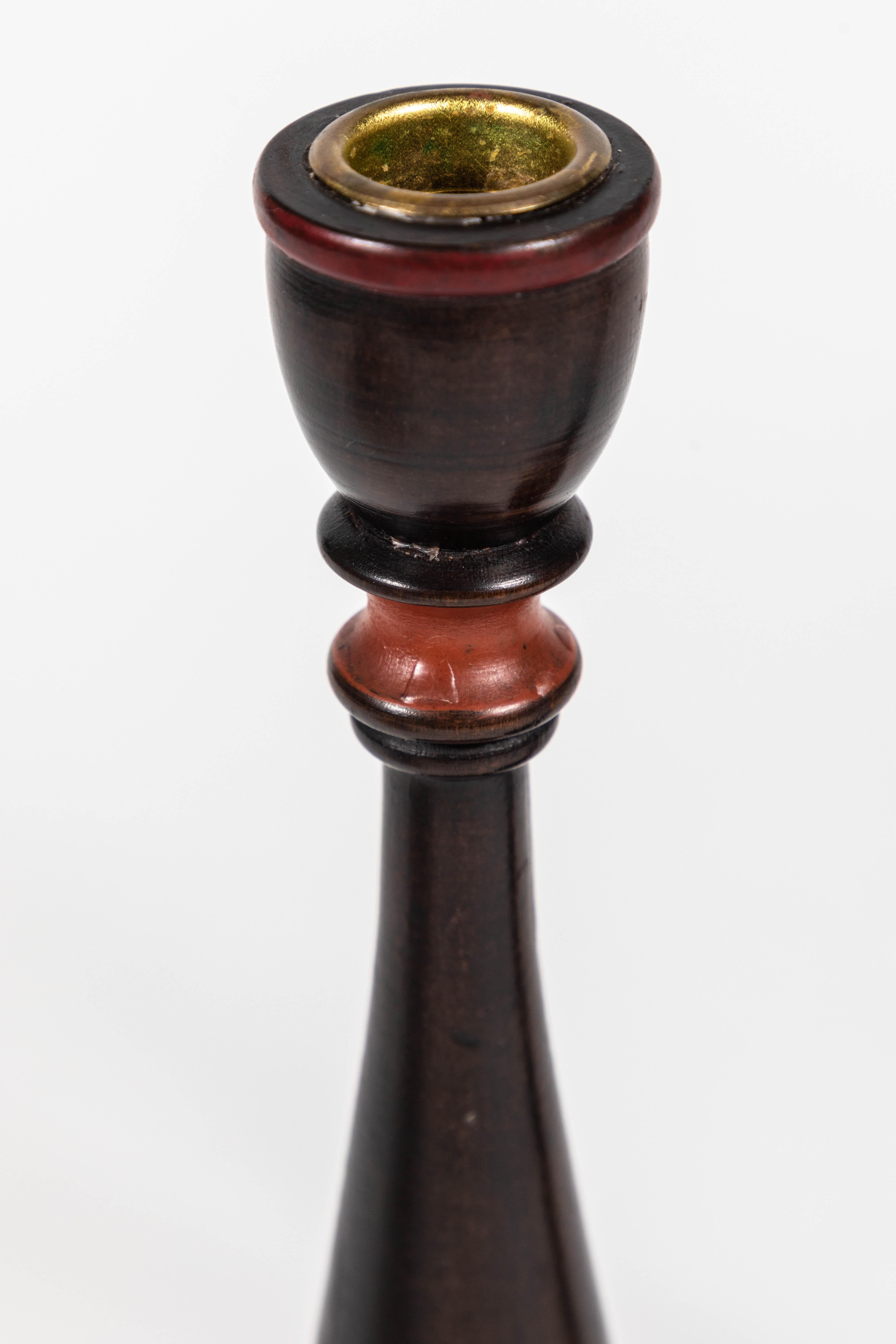 20th Century Antique Turned Wood Console Set with Footed Bowl and Candlesticks