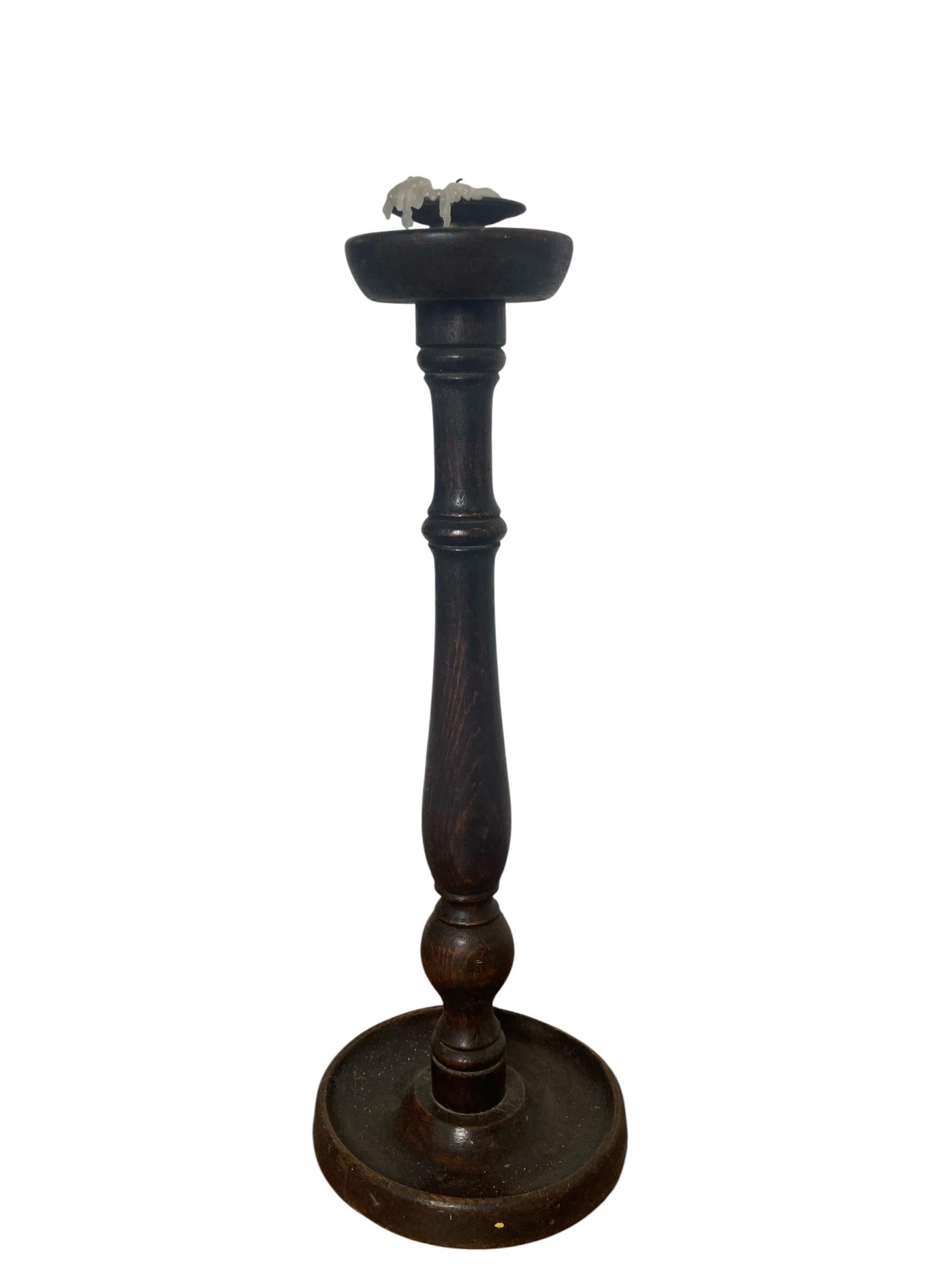 Medieval Antique turned wooden candle holder Circa 1800's For Sale