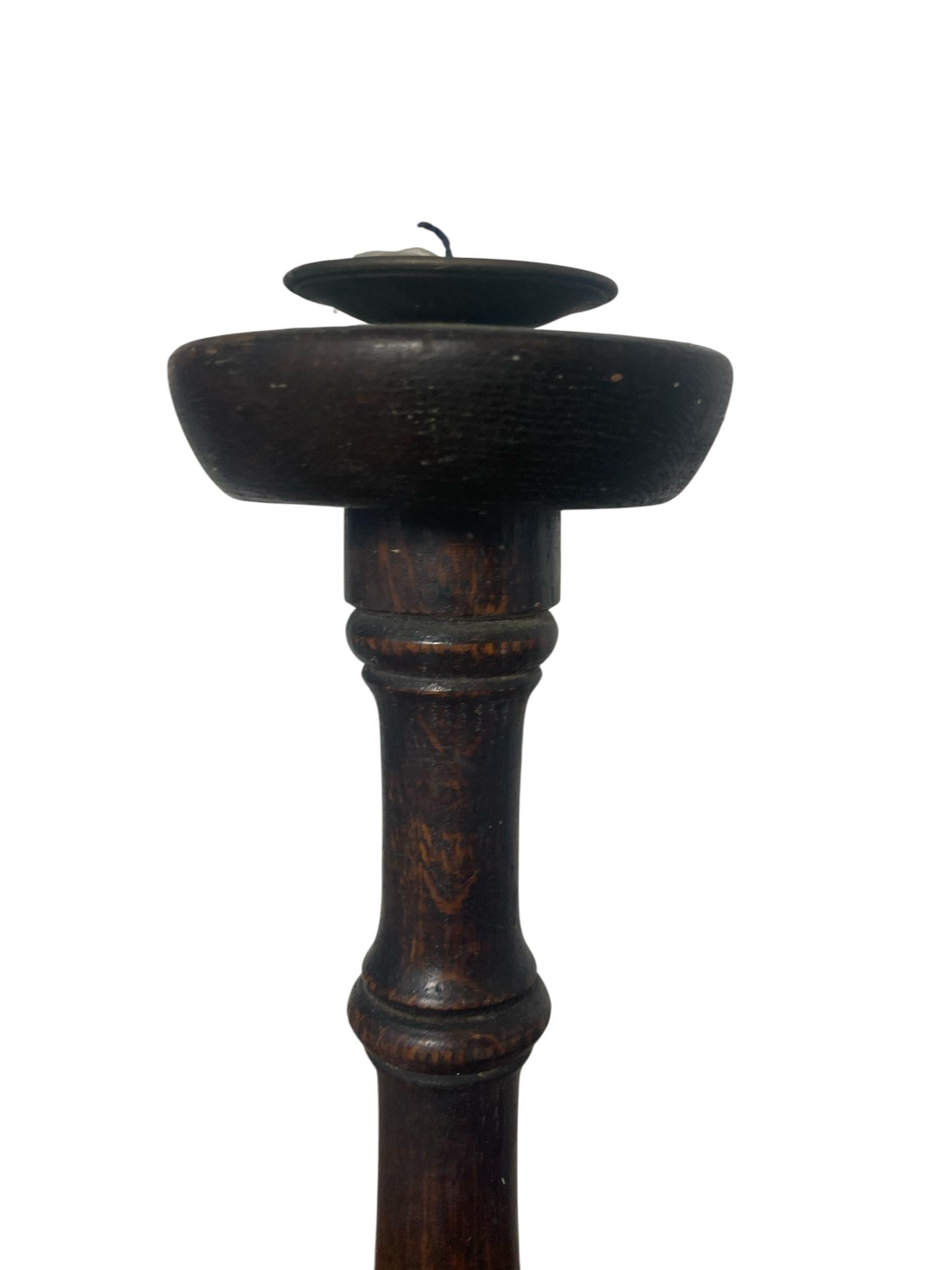 British Antique turned wooden candle holder Circa 1800's For Sale
