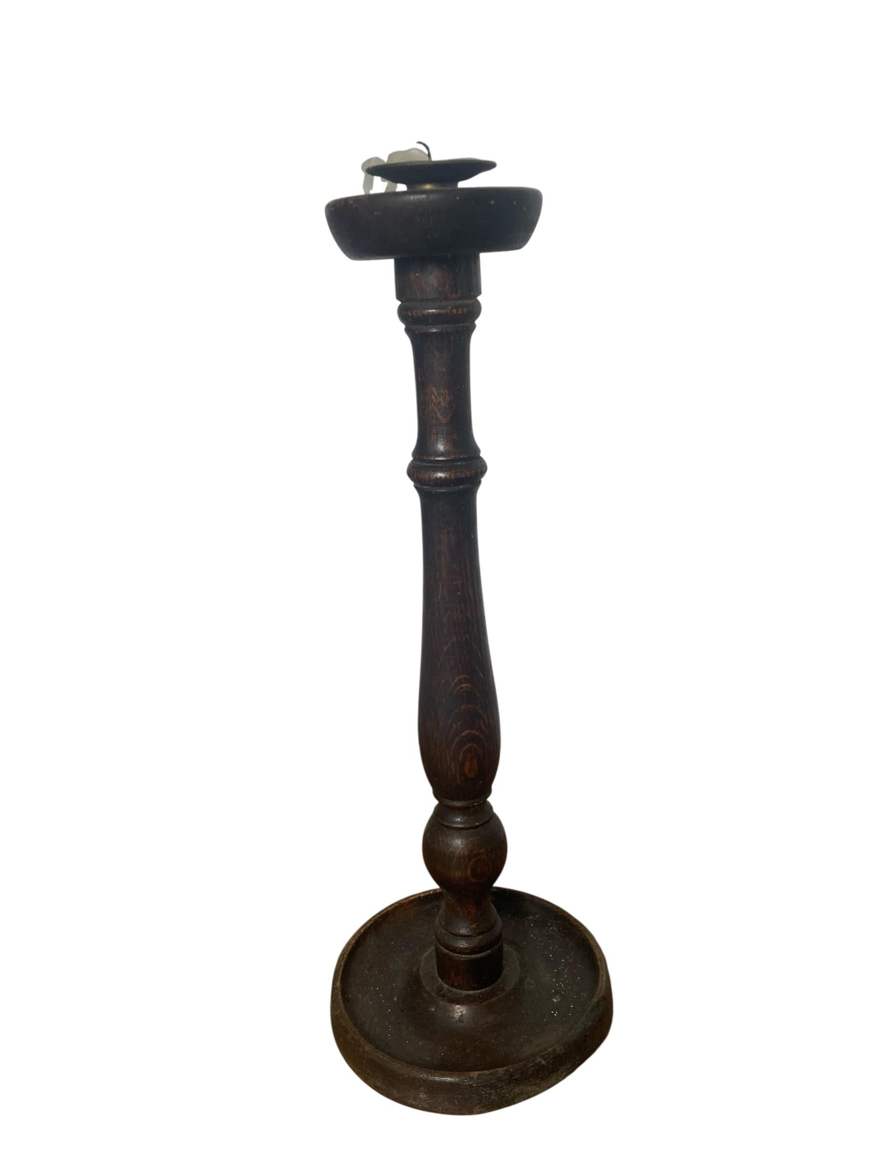 19th Century Antique turned wooden candle holder Circa 1800's For Sale