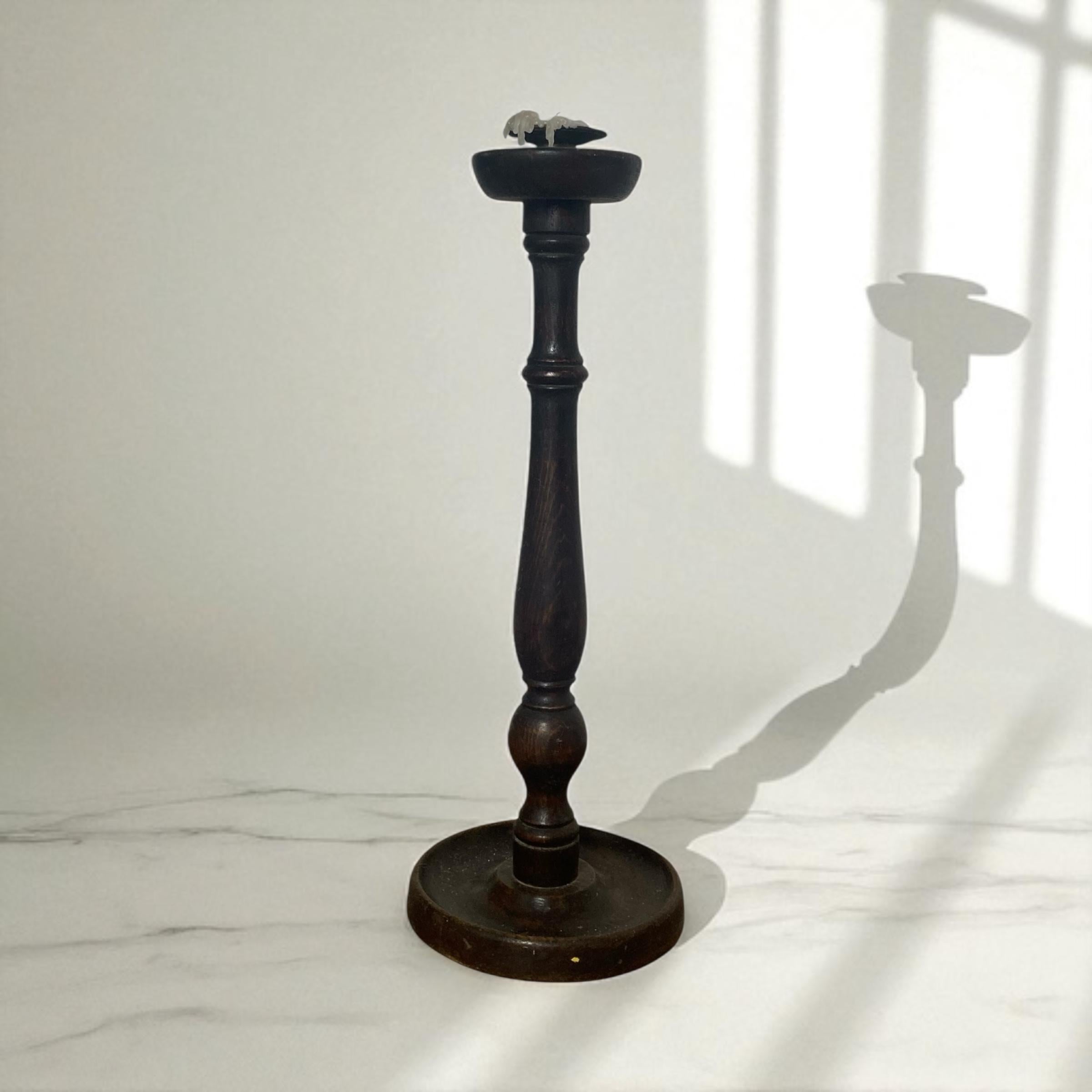 Mahogany Antique turned wooden candle holder Circa 1800's For Sale