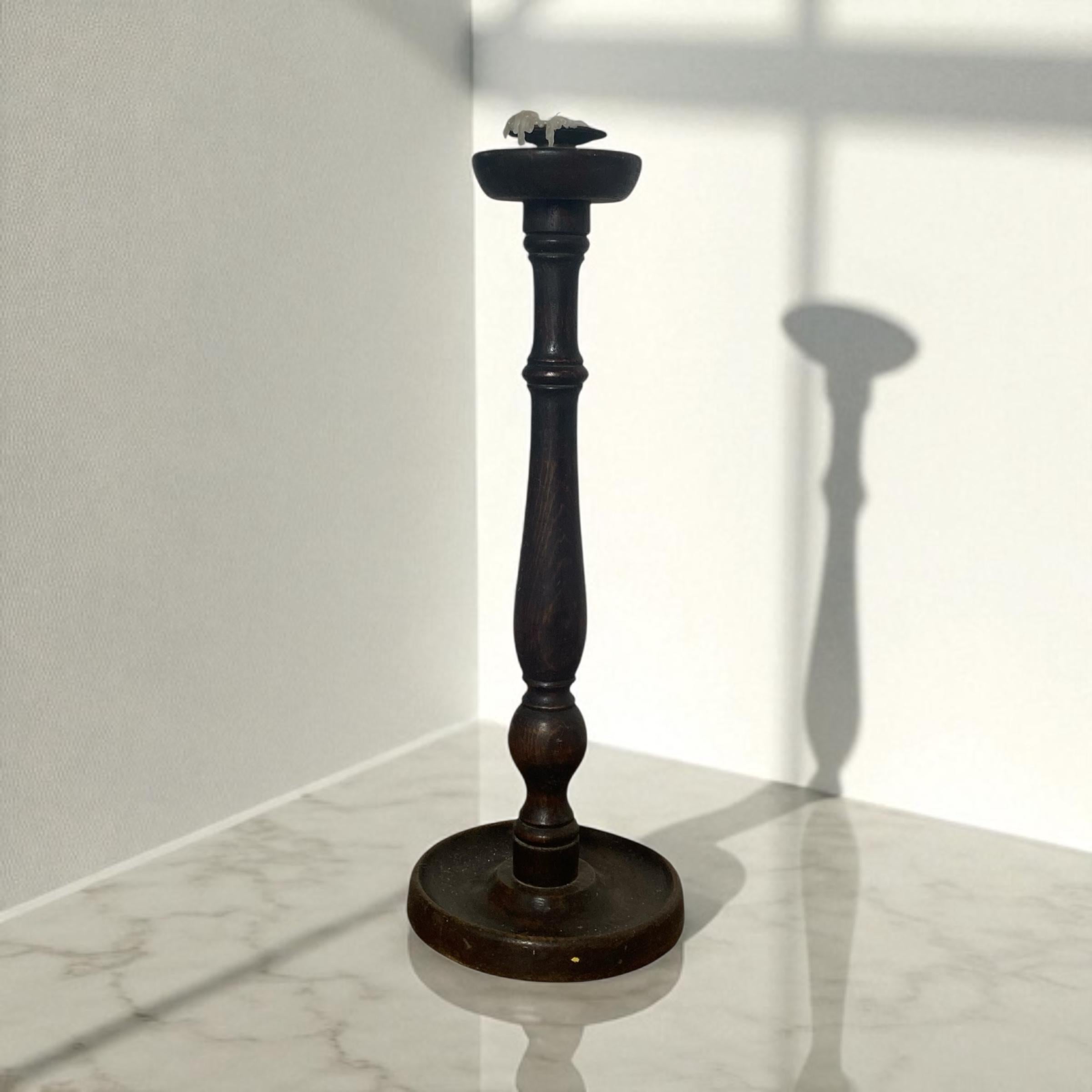 Antique turned wooden candle holder Circa 1800's For Sale 1