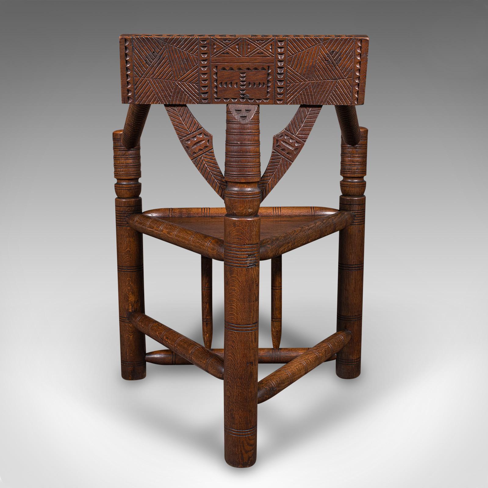 Late Victorian Antique Turner's Chair, English, Beech, Oak, Elbow Seat, Old Saxon, Victorian For Sale