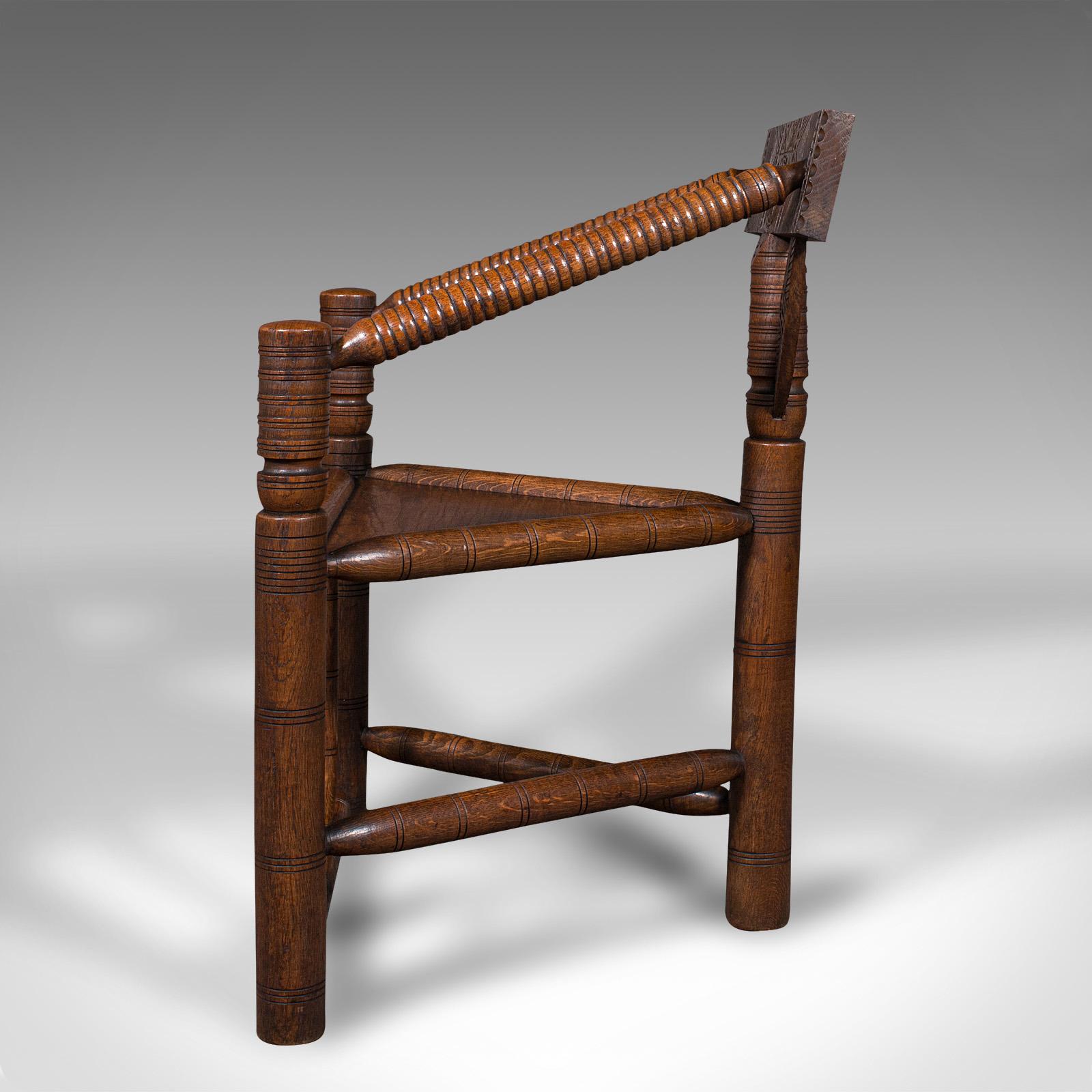 Antique Turner's Chair, English, Beech, Oak, Elbow Seat, Old Saxon, Victorian In Good Condition For Sale In Hele, Devon, GB