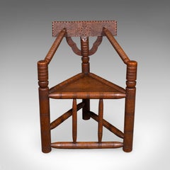 Antique Turner's Chair, English, Oak, Old Saxon, Elbow Seat, Victorian, C.1900