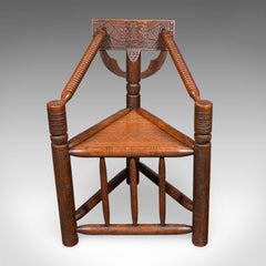 Antique Turner's Chair, English Oak, Warwick, Old Saxon, Elbow Seat, Victorian