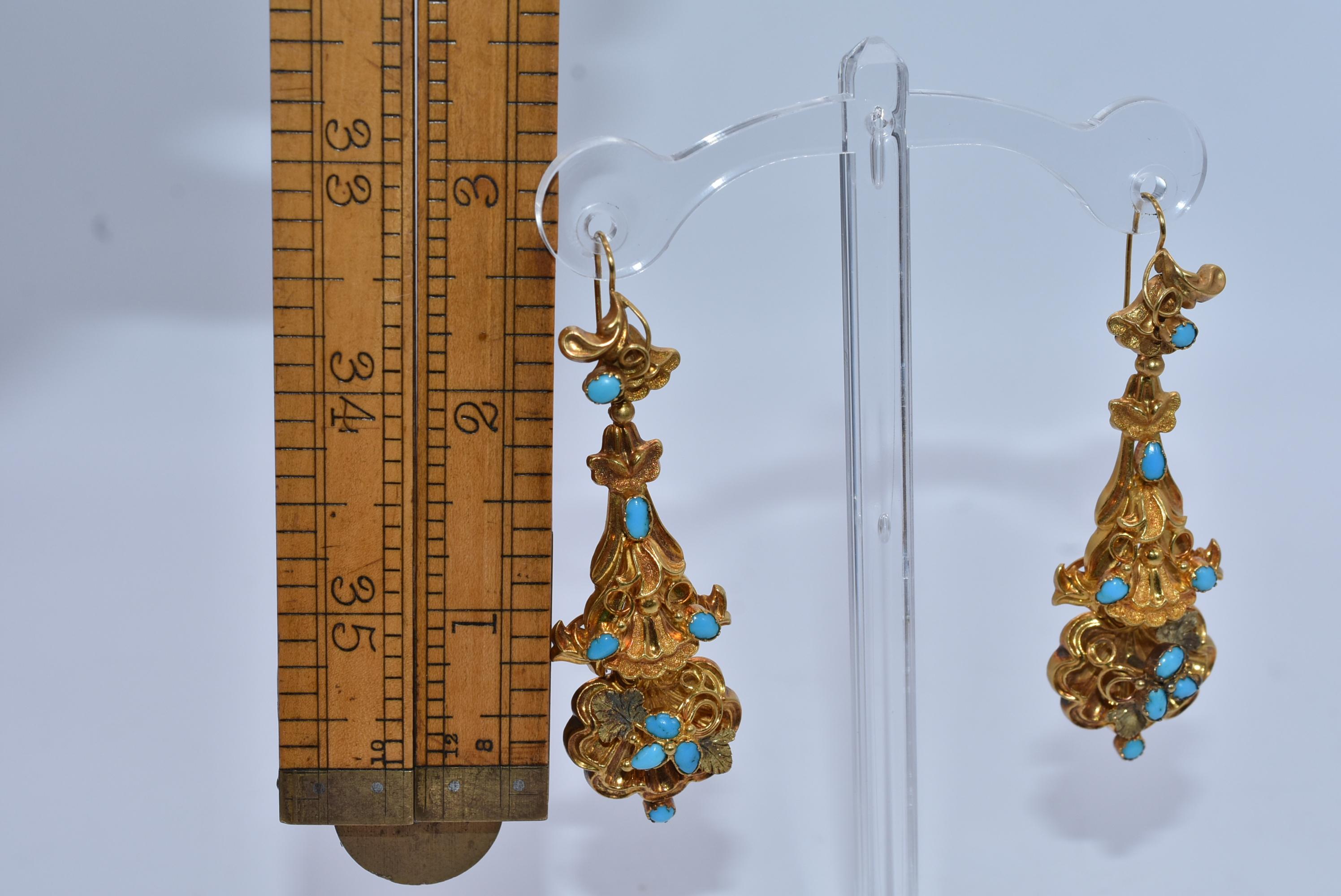 Georgian Antique Turqouise and Gold Drop Earrings, circa 1850