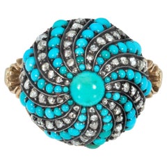 Antique turquoise and diamond bombé swirl ring