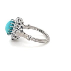 Anello antico, turchese e diamante a grappolo