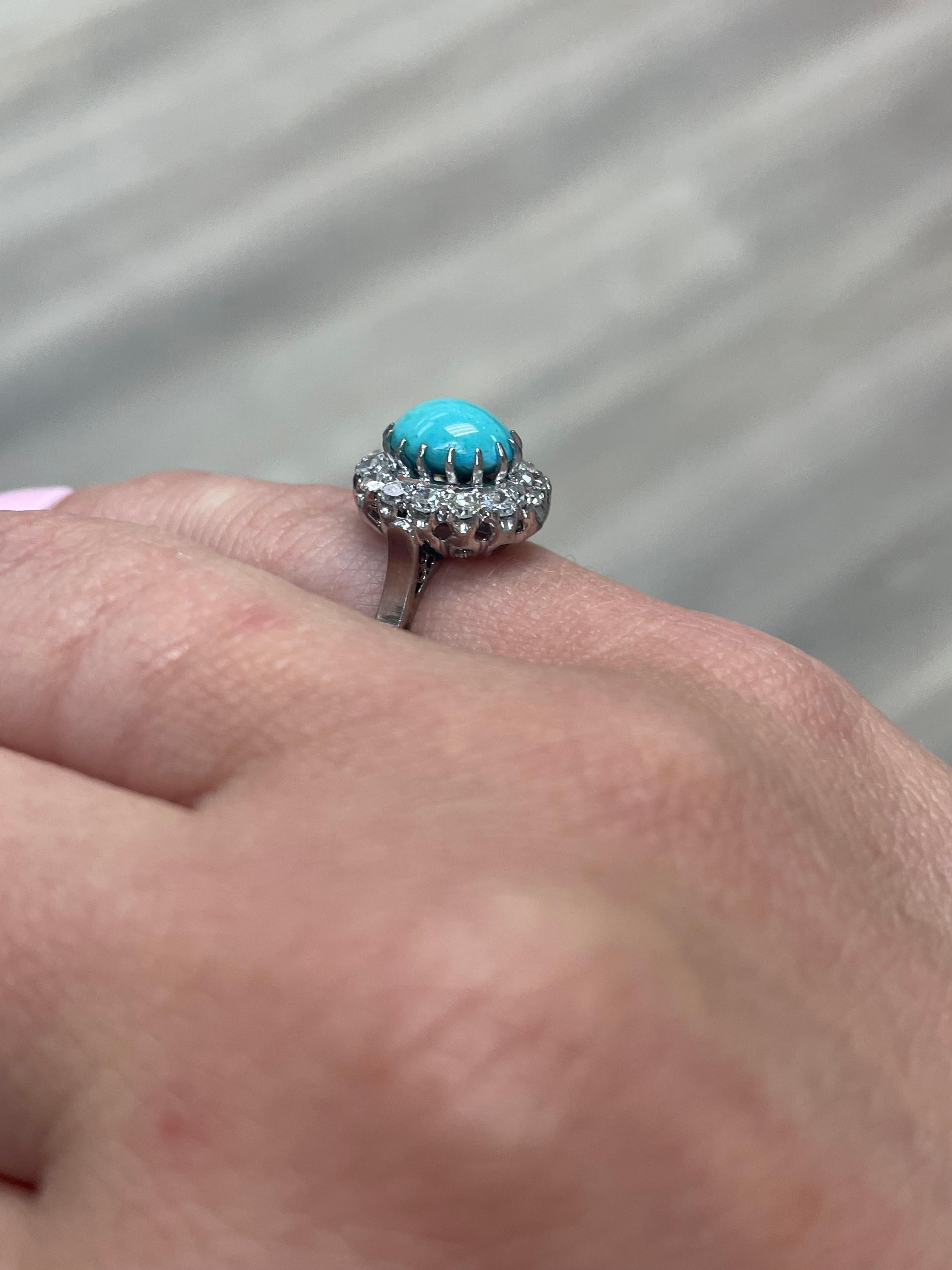Antiker, Türkis- und Diamant-Cluster-Ring im Zustand „Hervorragend“ im Angebot in Chicago, IL
