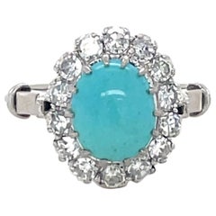 Anello antico, turchese e diamante a grappolo