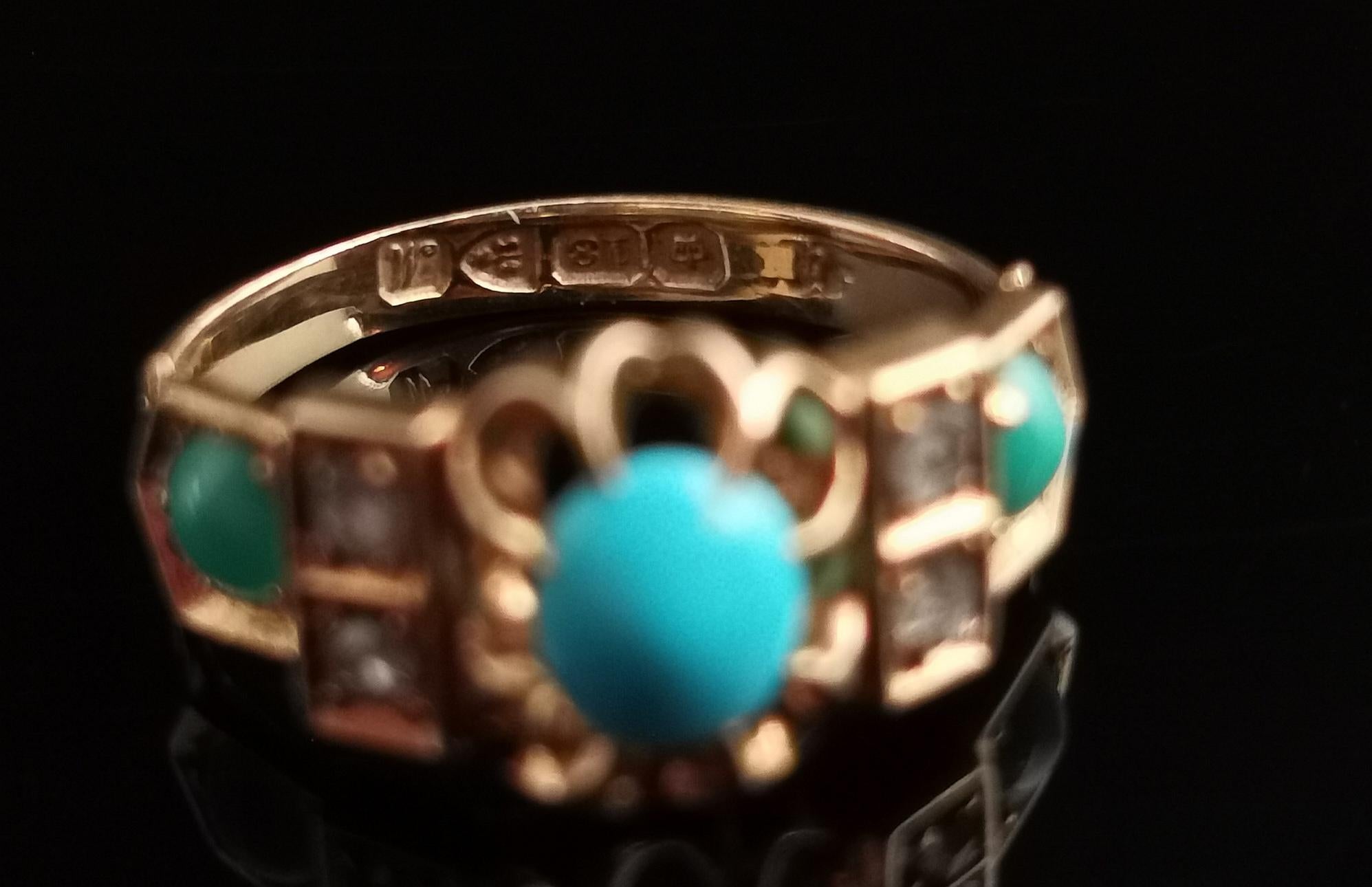 Antique Turquoise and Diamond Ring, 18k Yellow Gold, 1910s  For Sale 4