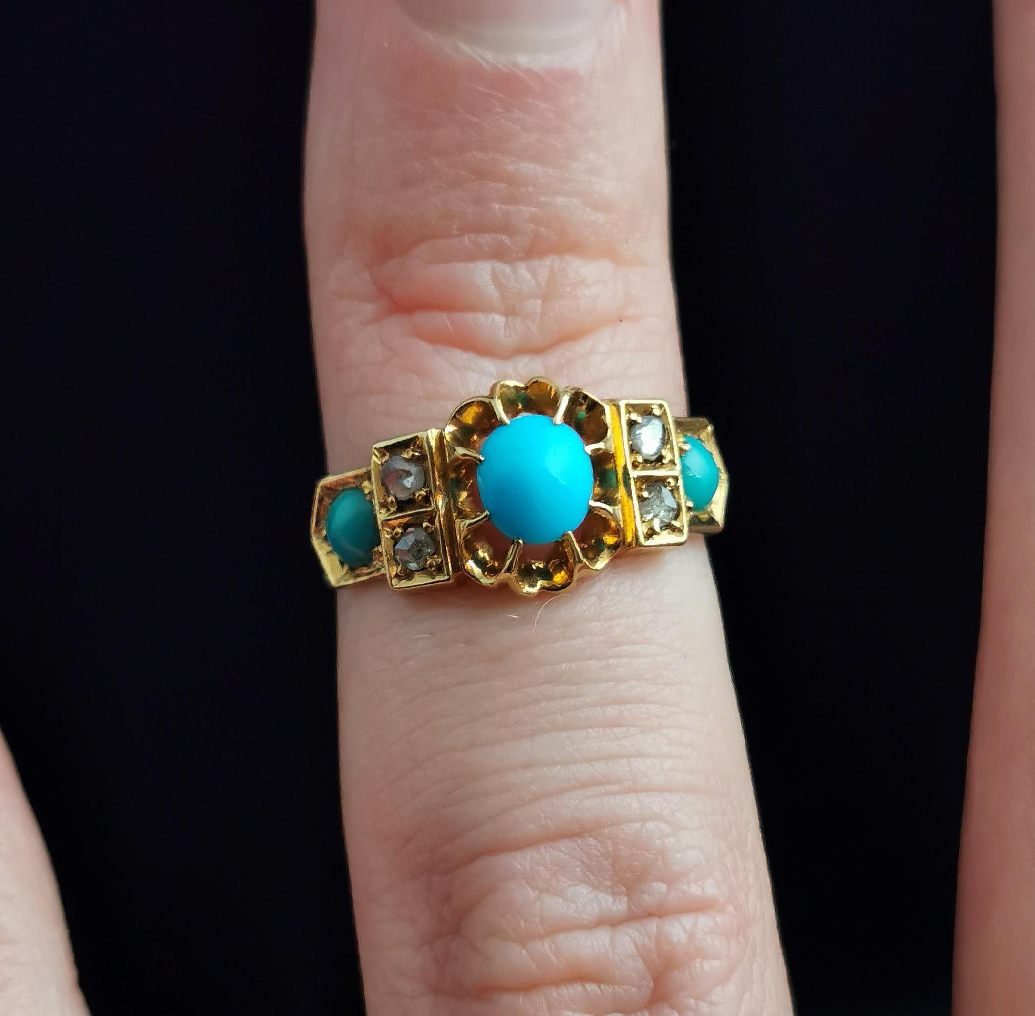 Antique Turquoise and Diamond Ring, 18k Yellow Gold, 1910s  For Sale 5