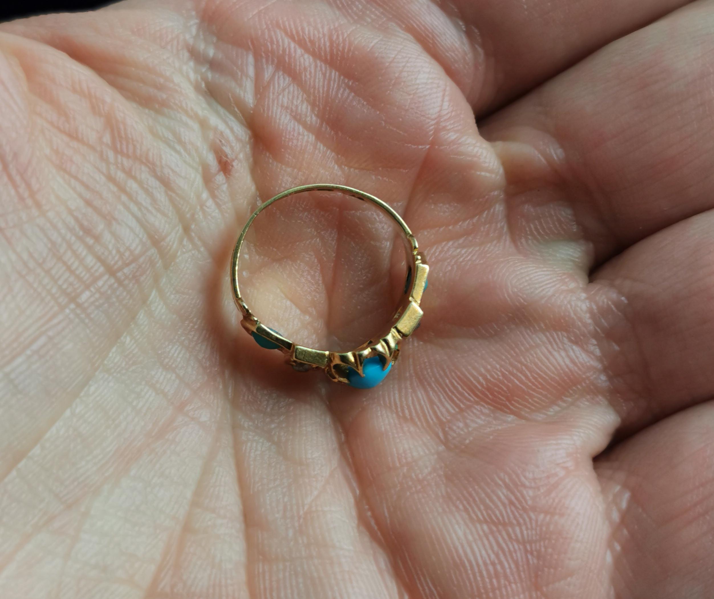 Antique Turquoise and Diamond Ring, 18k Yellow Gold, 1910s  For Sale 6