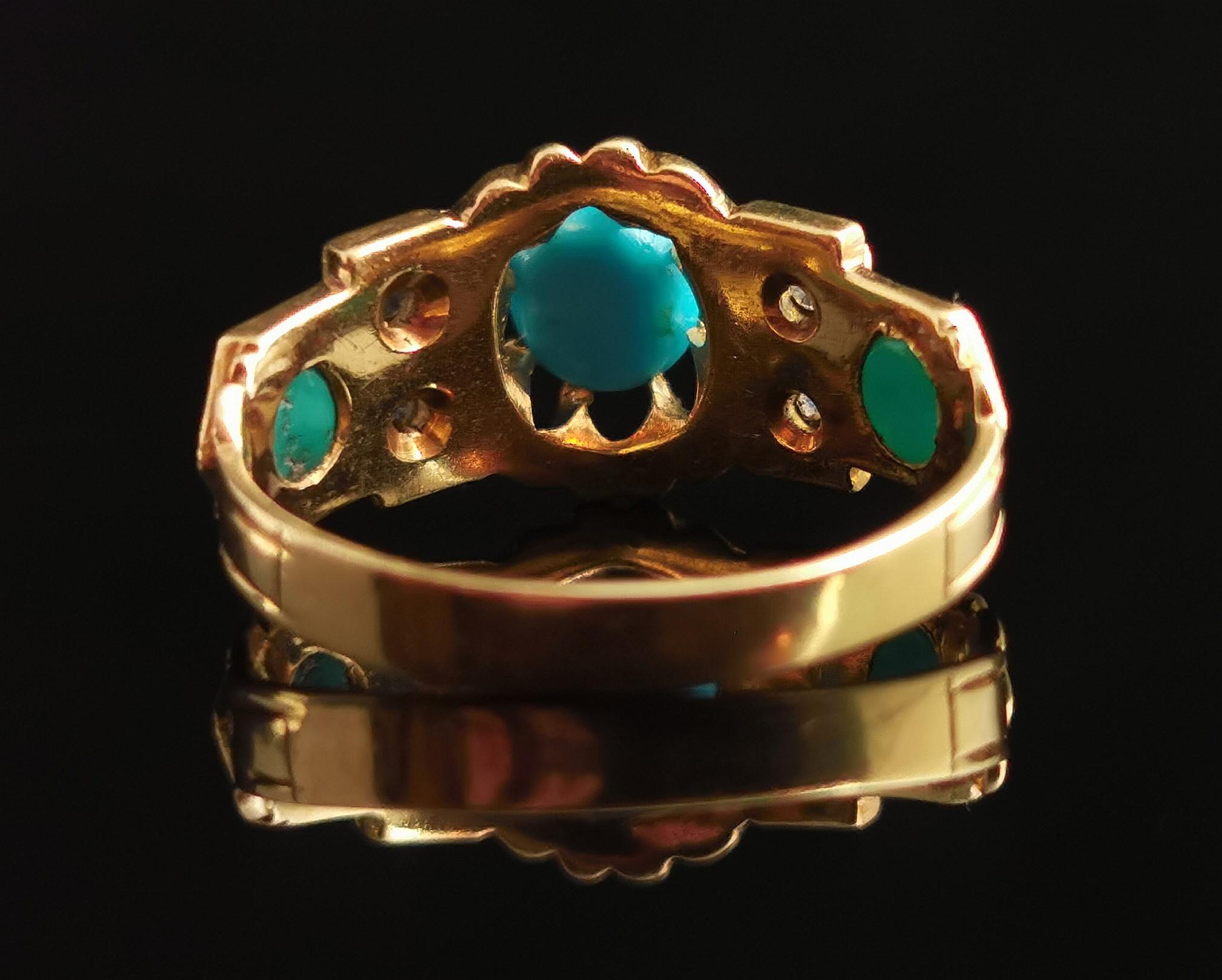Antique Turquoise and Diamond Ring, 18k Yellow Gold, 1910s  For Sale 7