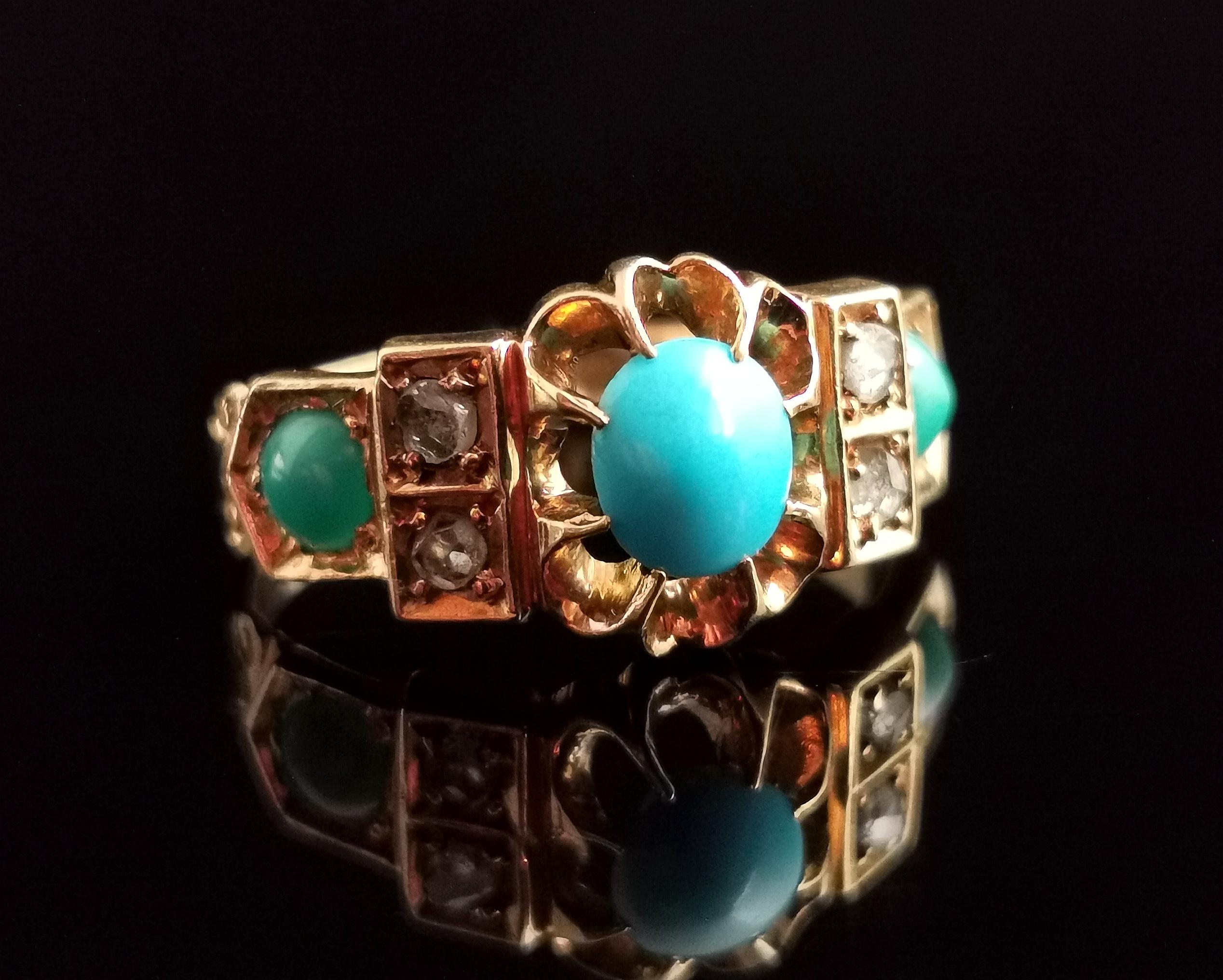 Antique Turquoise and Diamond Ring, 18k Yellow Gold, 1910s  For Sale 8
