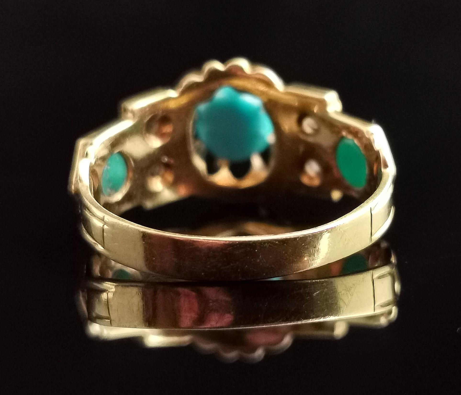 Antique Turquoise and Diamond Ring, 18k Yellow Gold, 1910s  In Fair Condition For Sale In NEWARK, GB