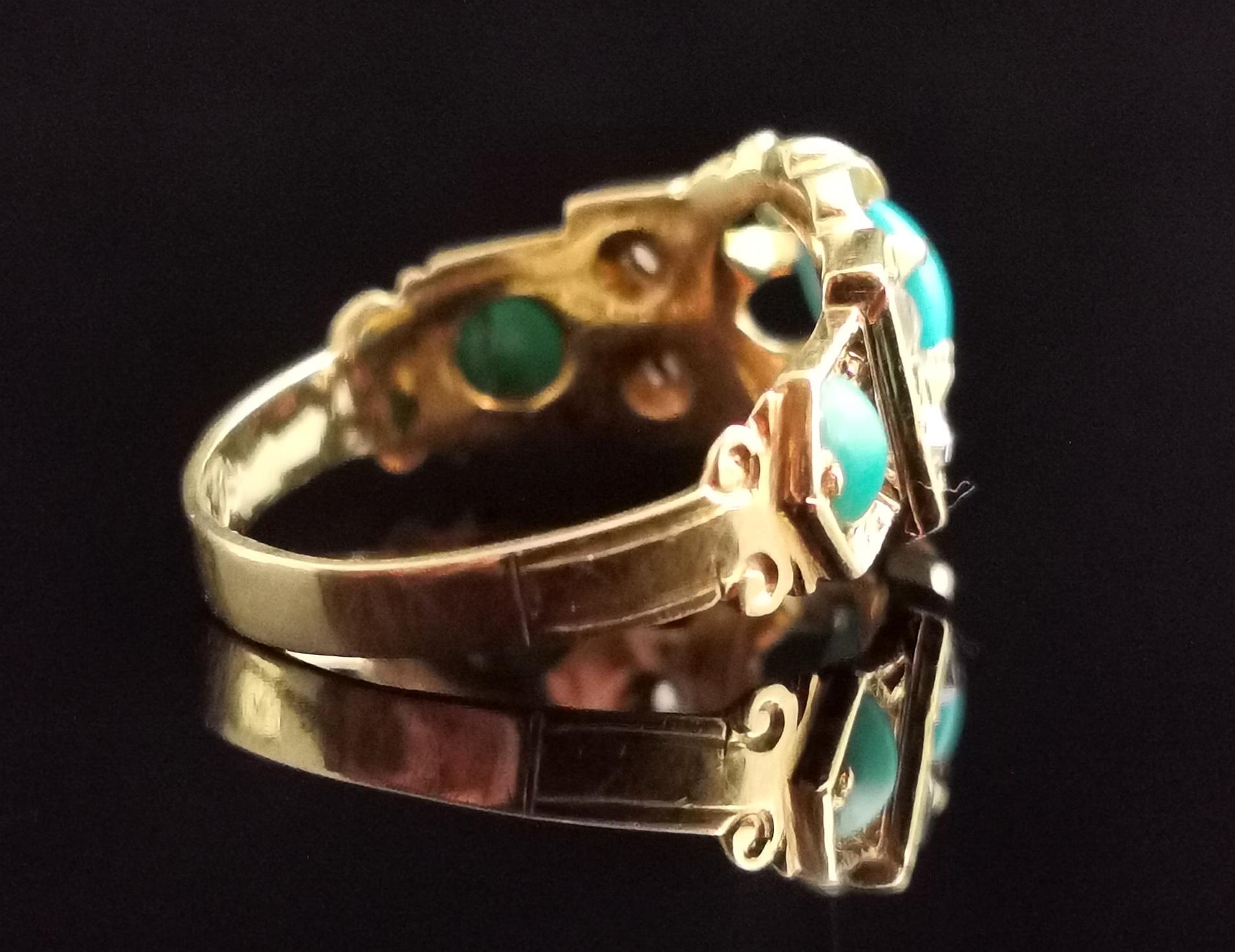 Antique Turquoise and Diamond Ring, 18k Yellow Gold, 1910s  For Sale 1
