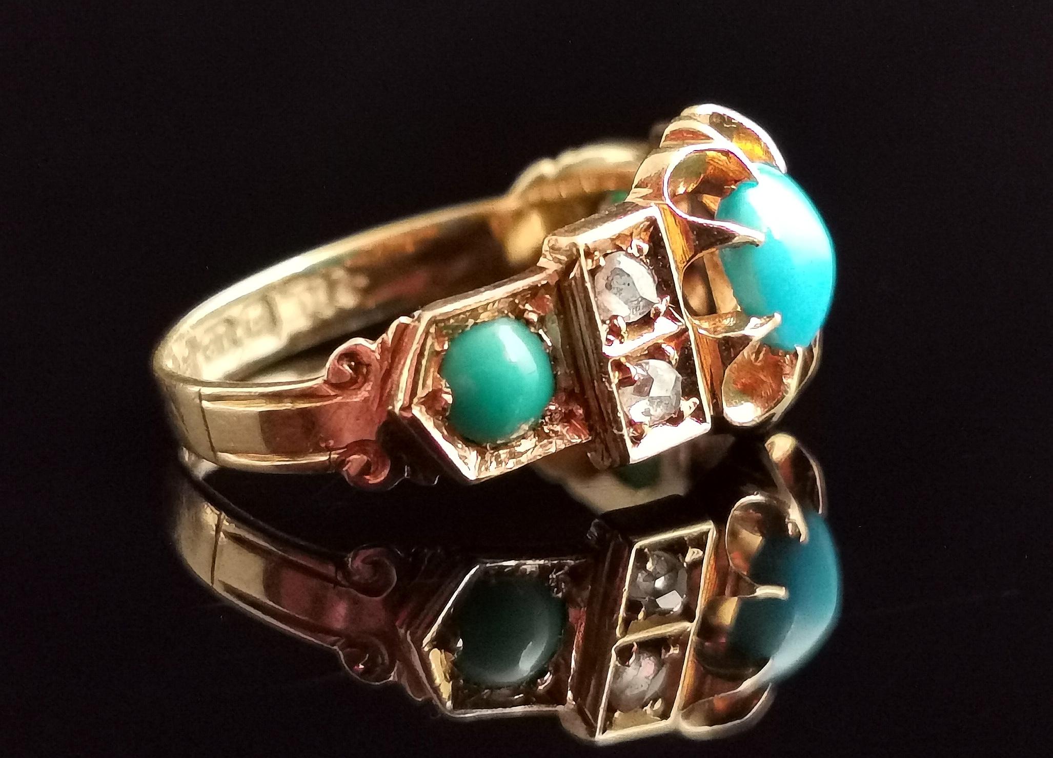 Antique Turquoise and Diamond Ring, 18k Yellow Gold, 1910s  For Sale 3