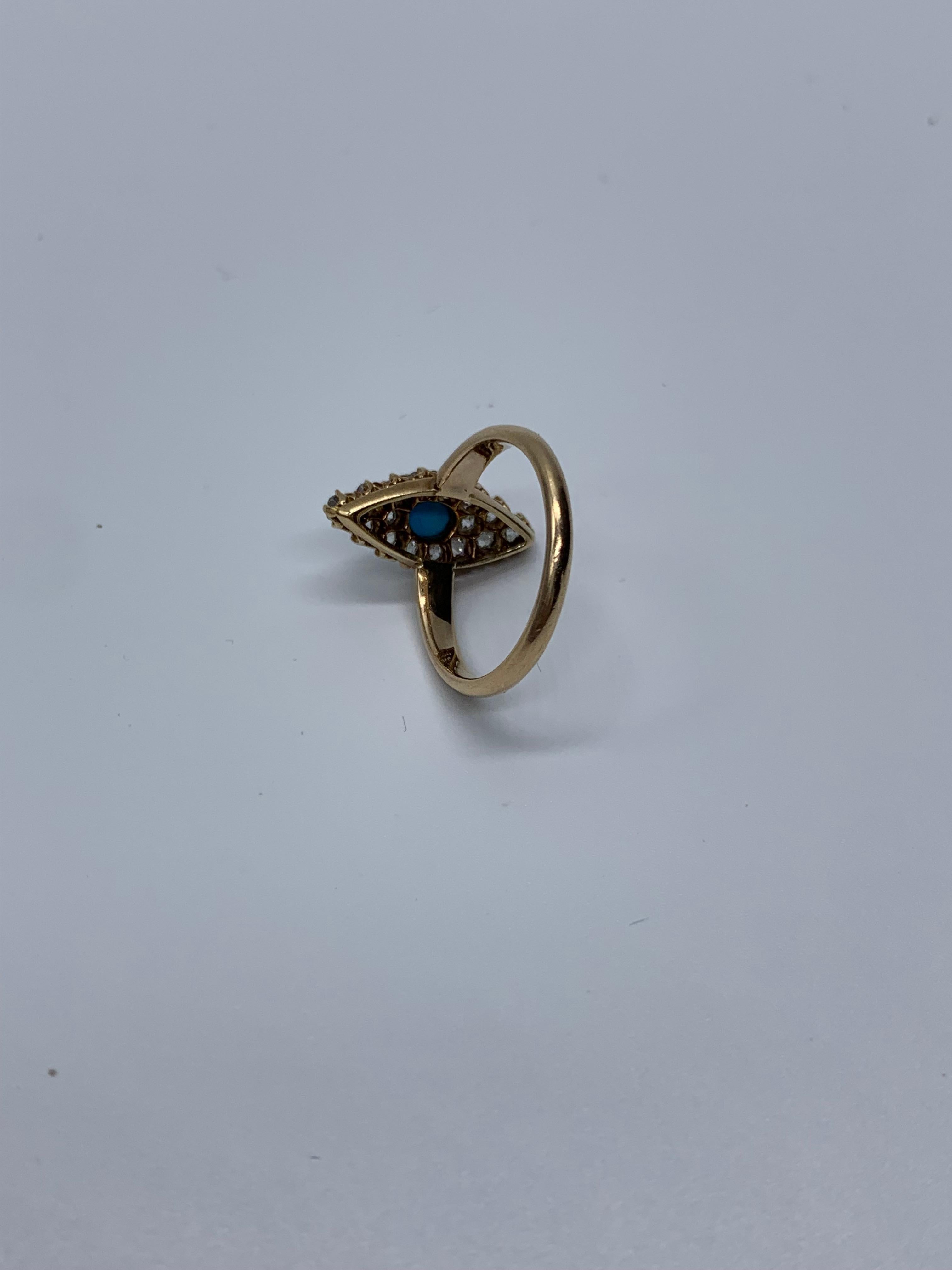 Baroque Antique Turquoise and Diamond Ring For Sale