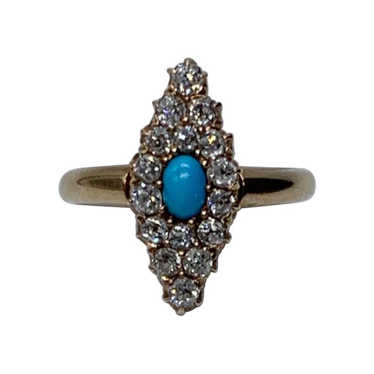 Antique Turquoise and Diamond Ring For Sale