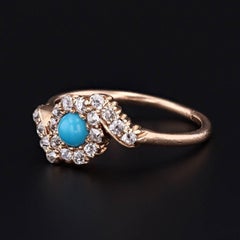 Antique Turquoise and Diamond Ring of 14k Gold