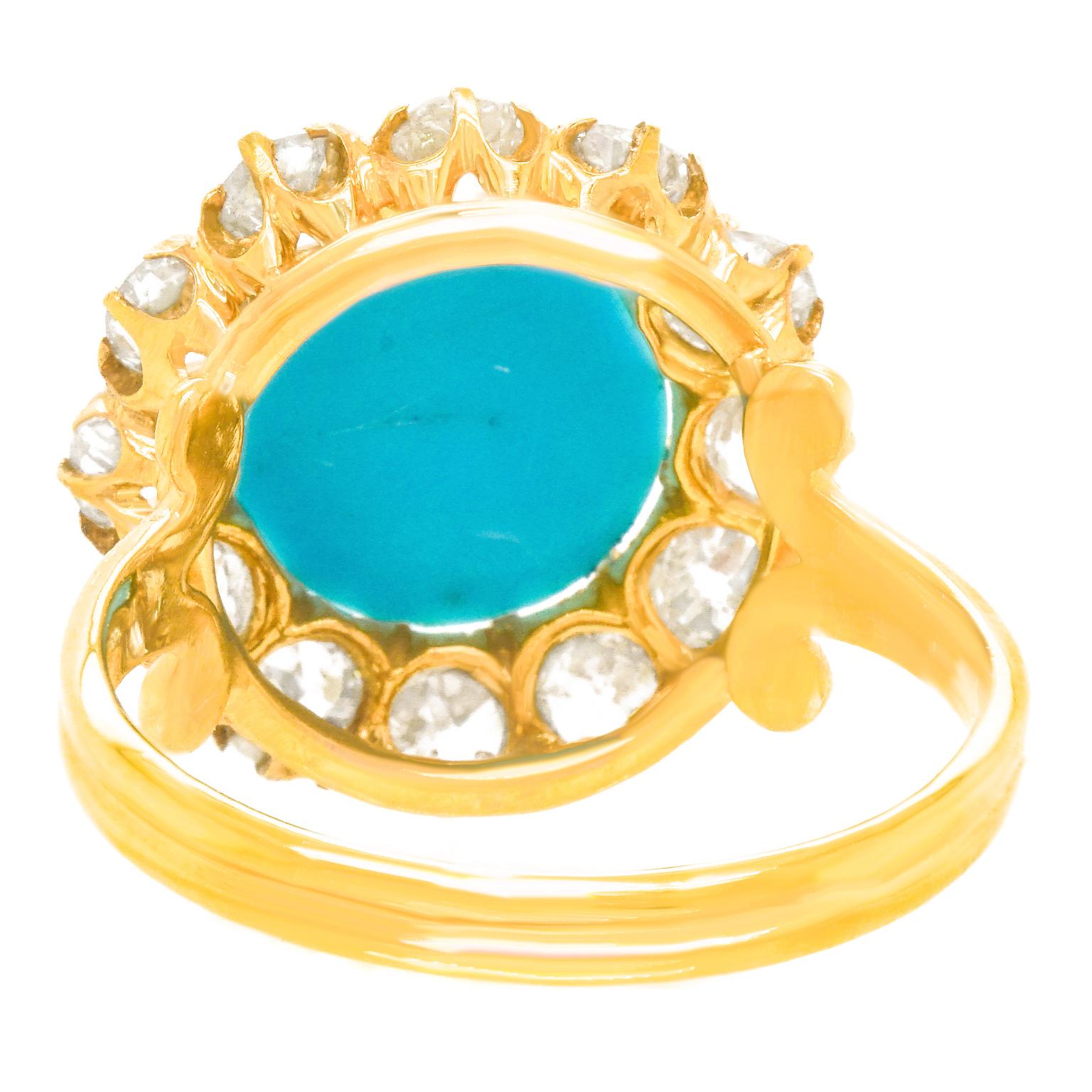 Antique Turquoise and Diamond-Set Ring For Sale 4