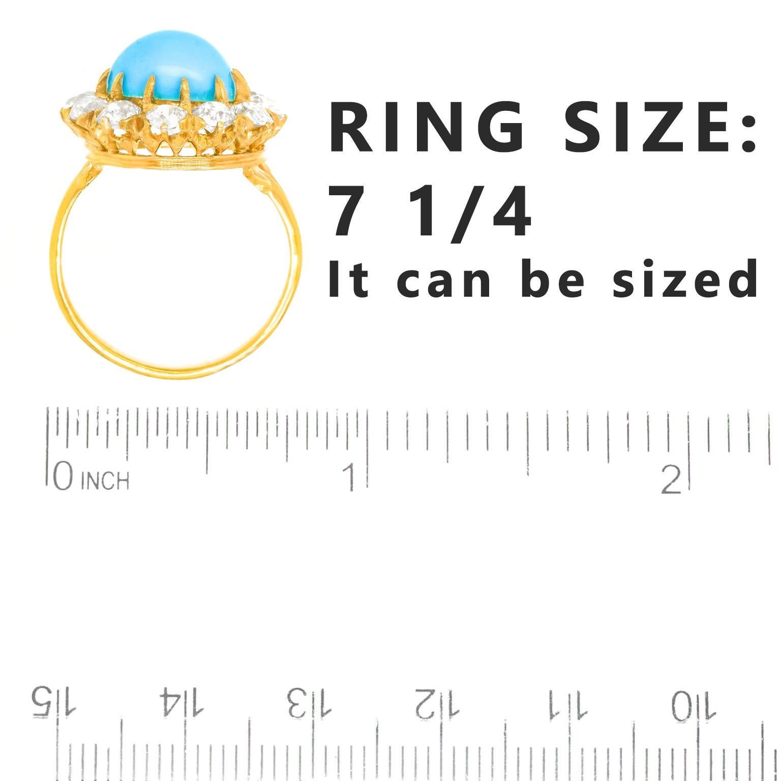 Antiker Ring mit Türkis und Diamantbesatz Damen im Angebot