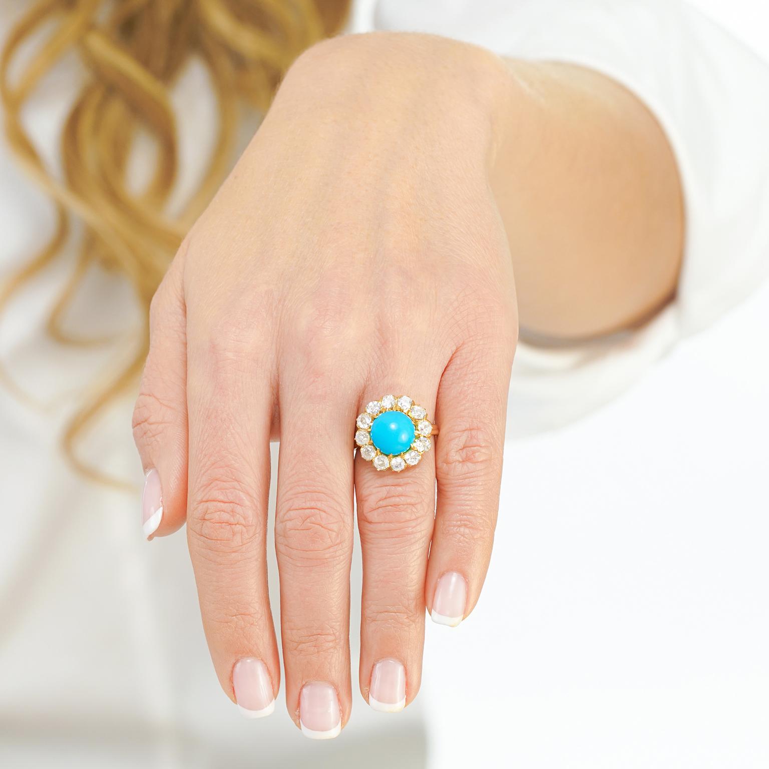 Antique Turquoise and Diamond-Set Ring For Sale 2