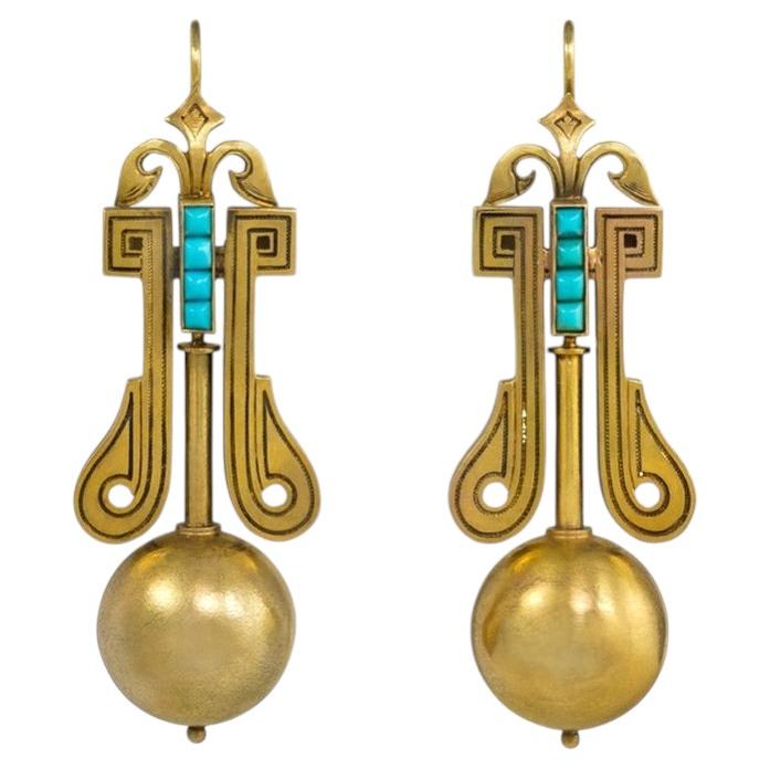 Antique turquoise and gold bead earrings