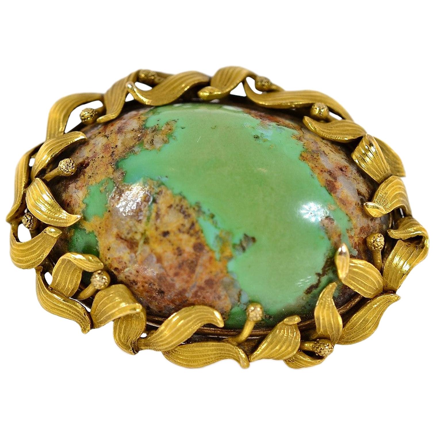 Antique Turquoise and Gold Brooch For Sale
