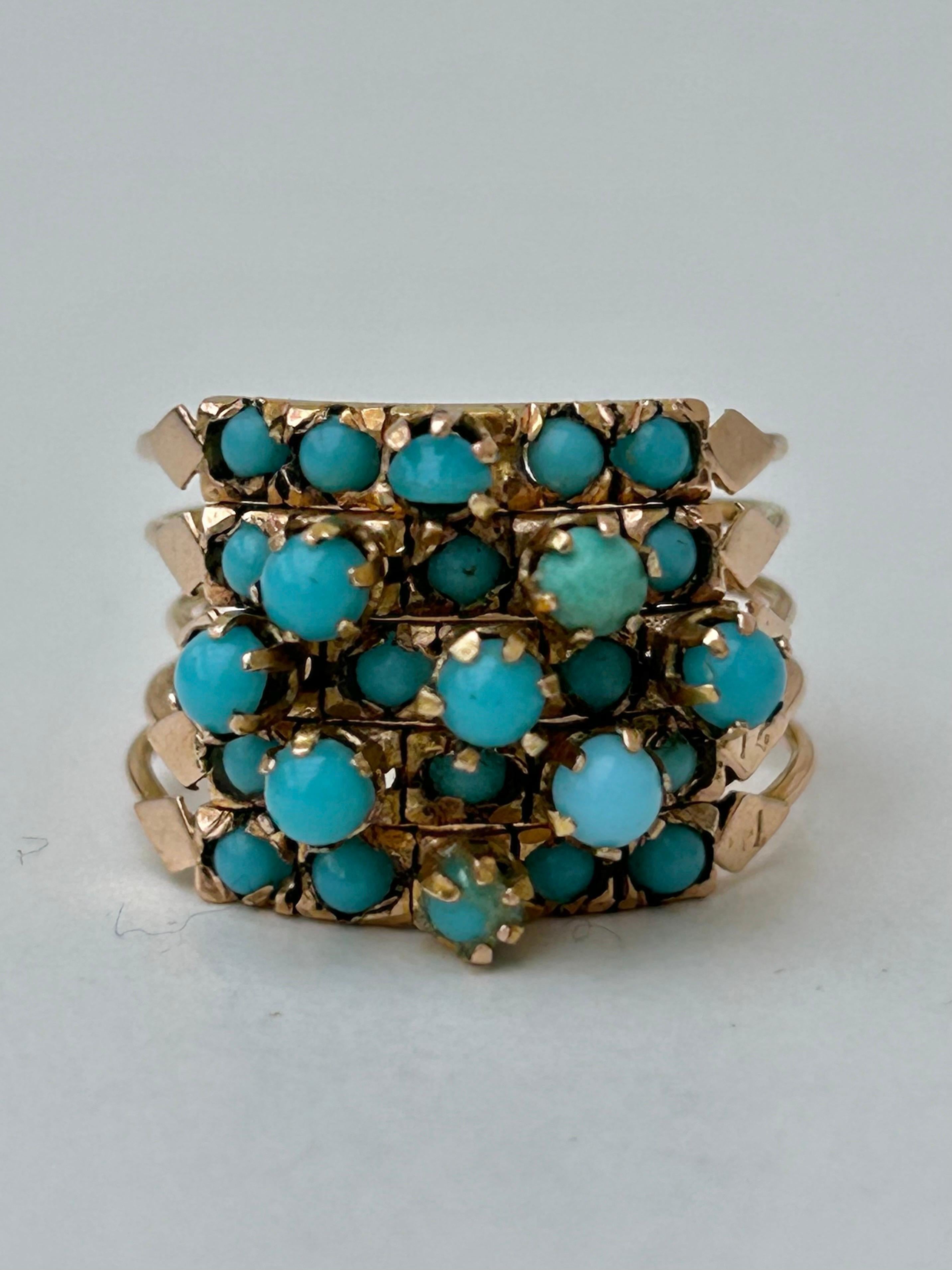 Artist Antique Turquoise and Gold Multirow Hareem Ring For Sale