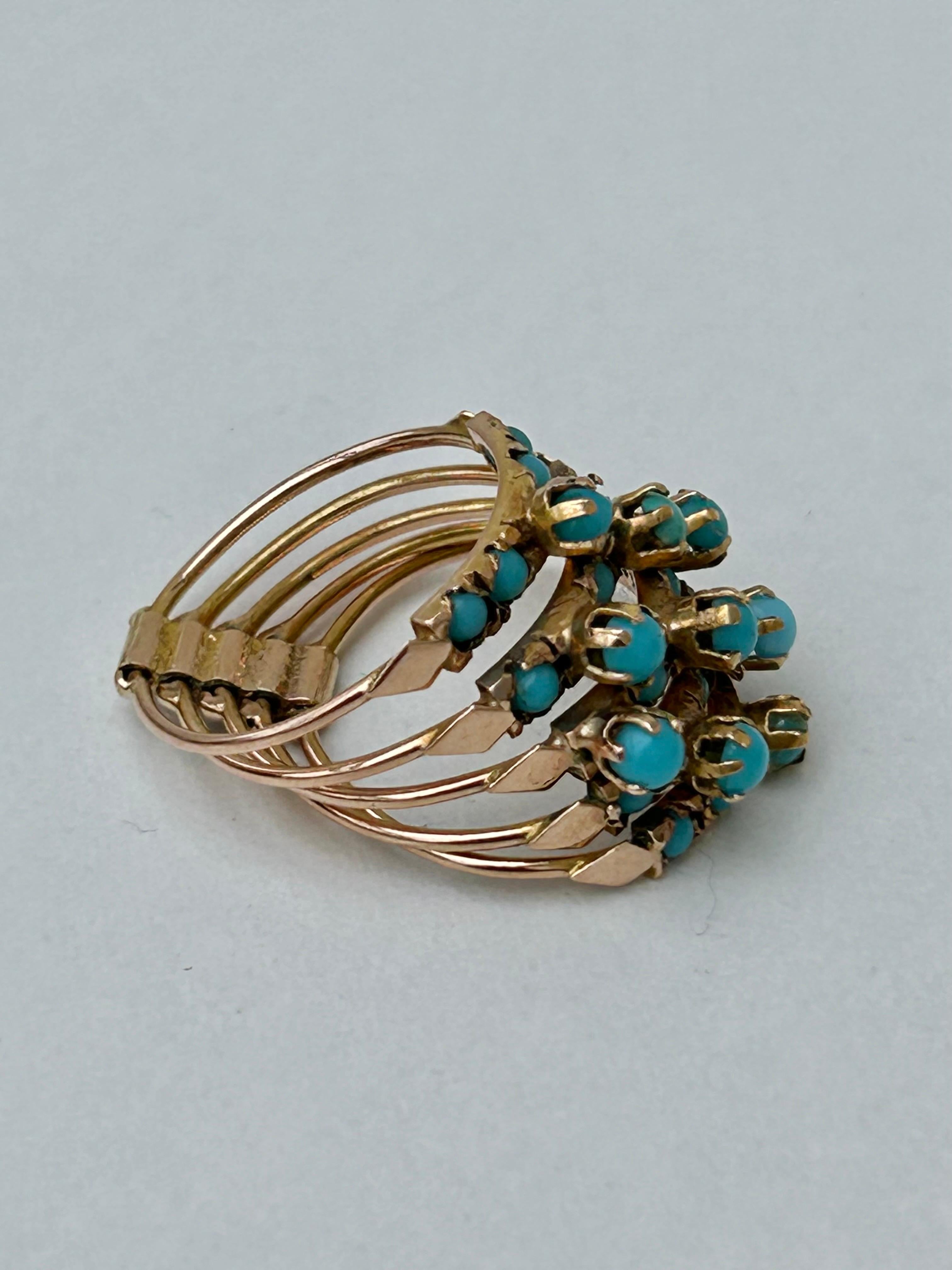 Antique Turquoise and Gold Multirow Hareem Ring In Good Condition For Sale In Chipping Campden, GB