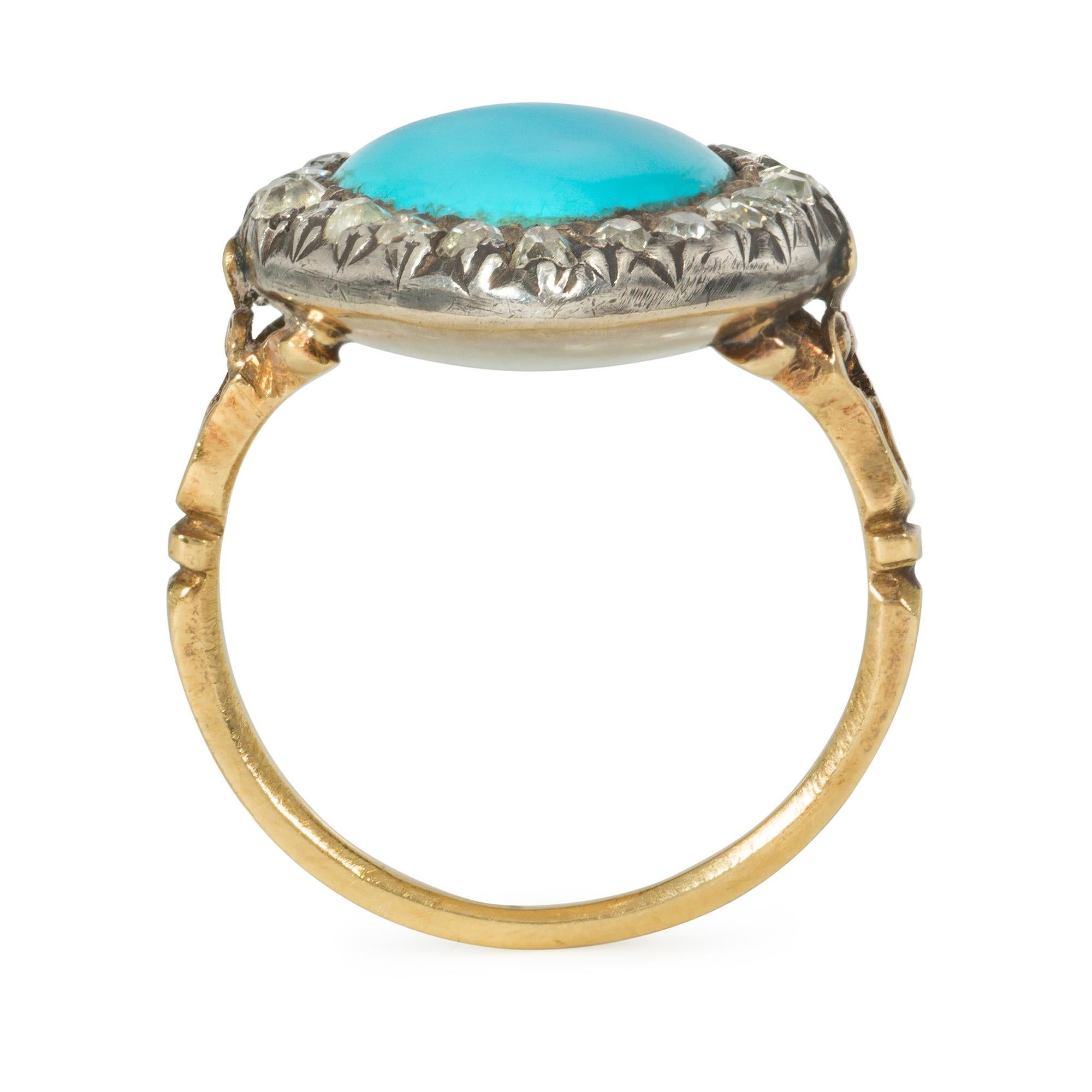 Georgian Antique Turquoise and Old Mine Diamond Heart-Shaped Ring For Sale