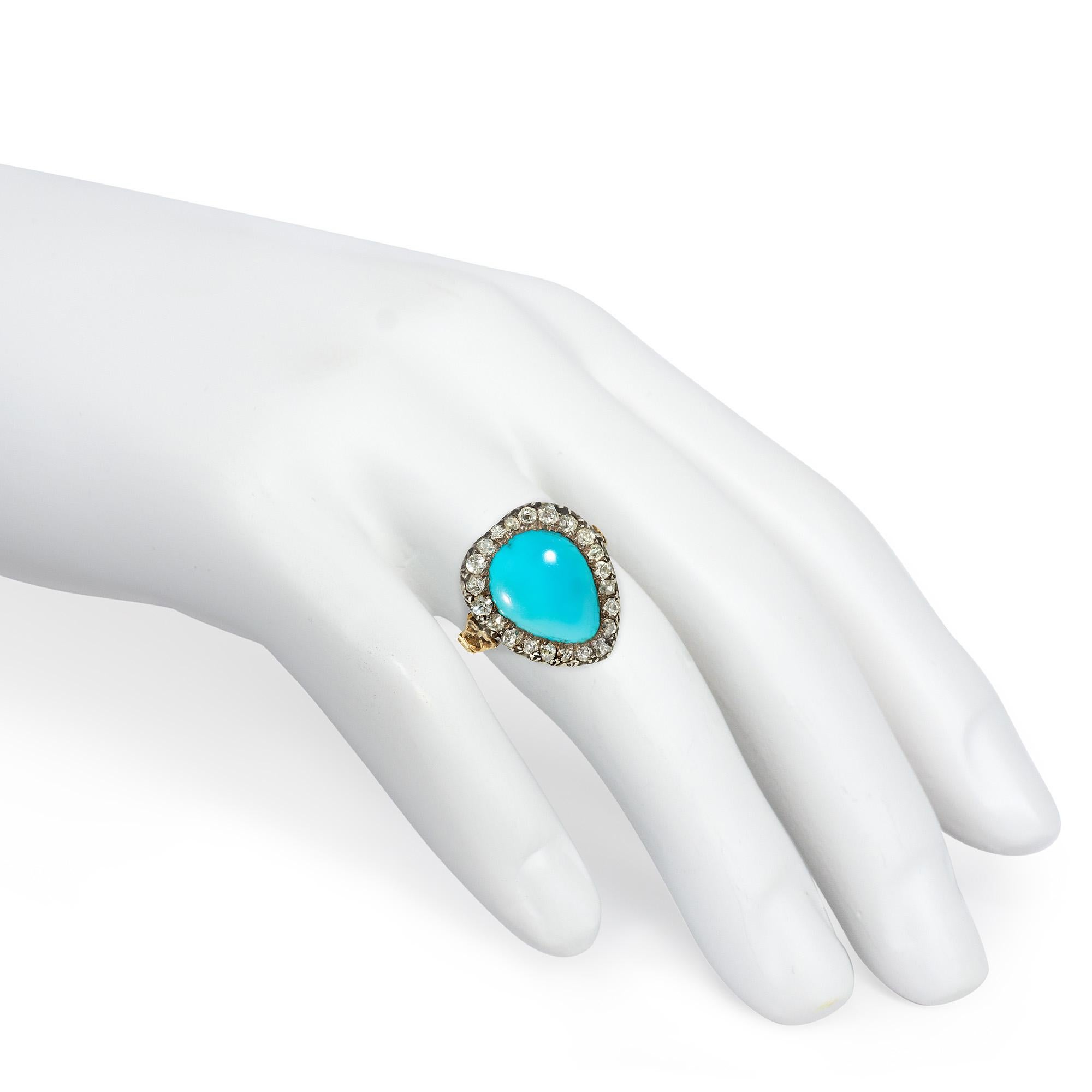 Antiker herzförmiger Ring in Herzform aus Türkis und Diamant im alten Minenschliff (Alteuropäischer Brillantschliff) im Angebot