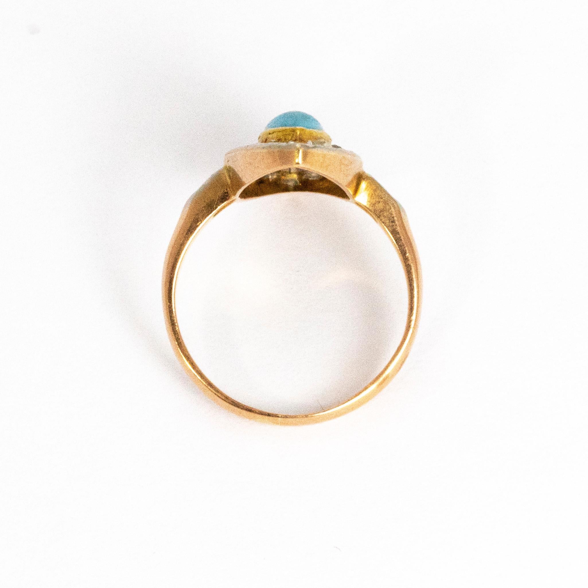 Antique Turquoise and Rose Cut Diamond 18 Carat Gold Ring 1