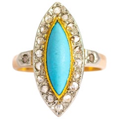 Antique Turquoise and Rose Cut Diamond 18 Carat Gold Ring