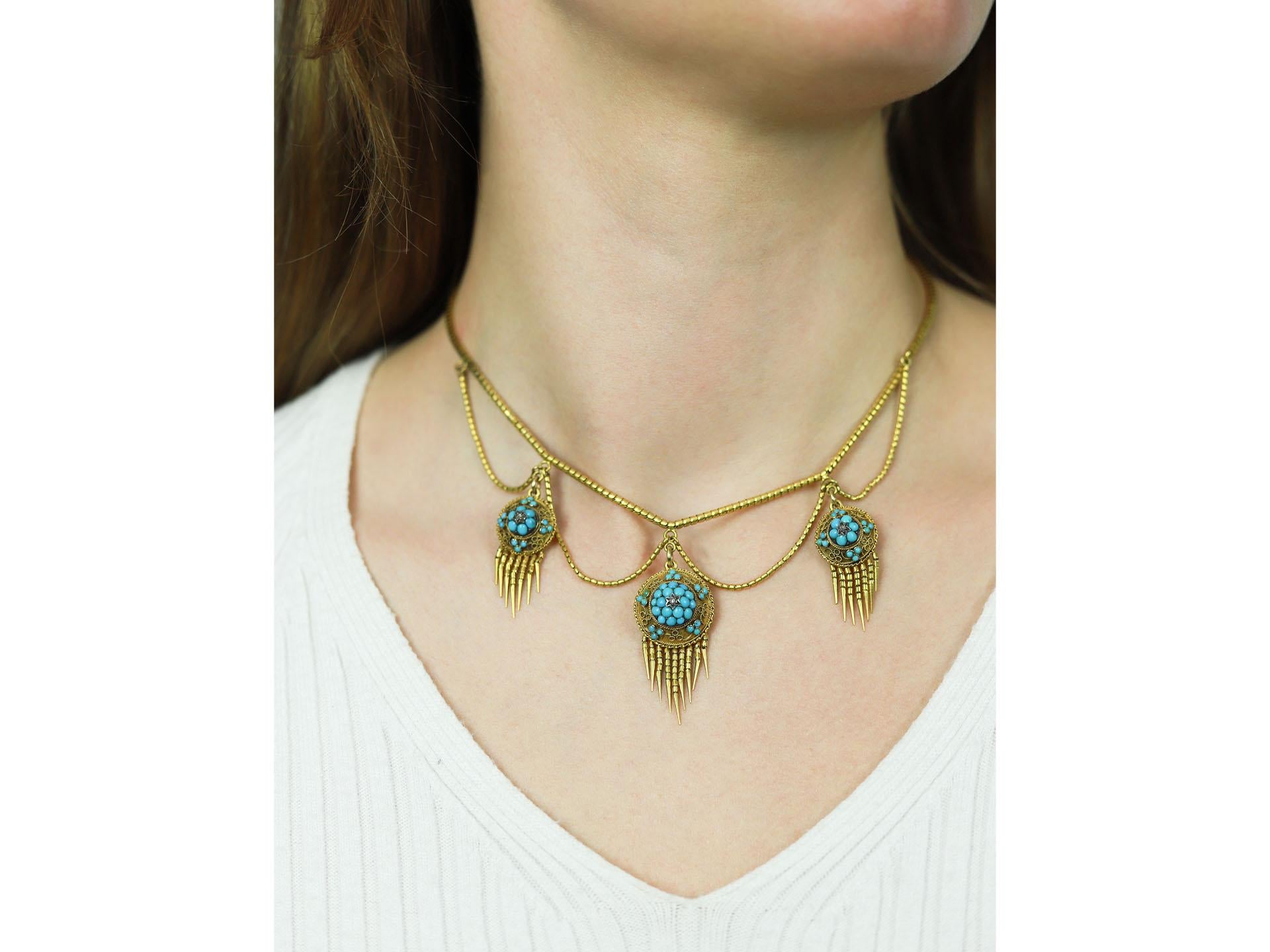 Victorian Antique turquoise and rose cut diamond necklace, circa 1870. For Sale