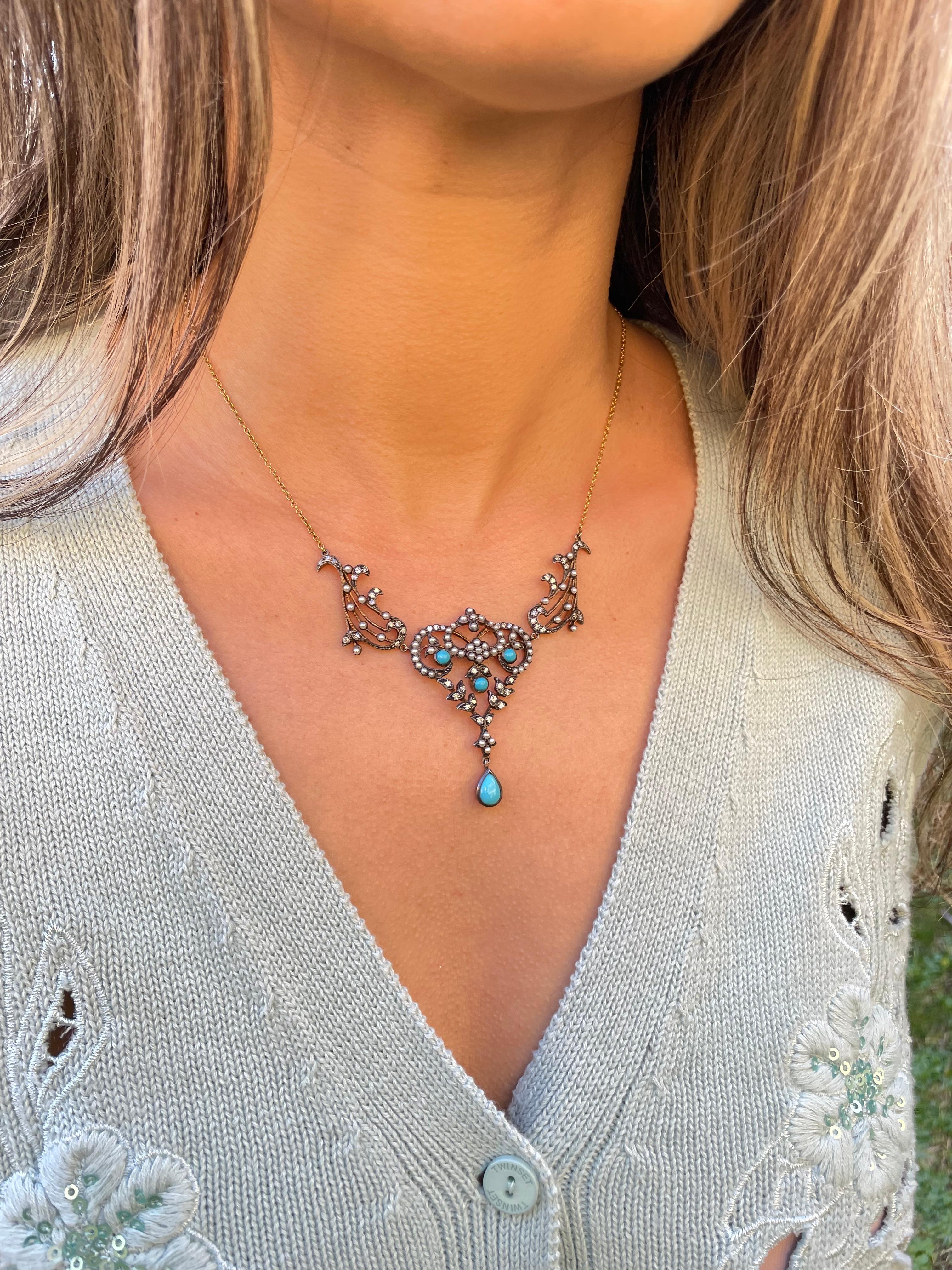 Victorien Turquoise ancienne et perles de rocaille en vente
