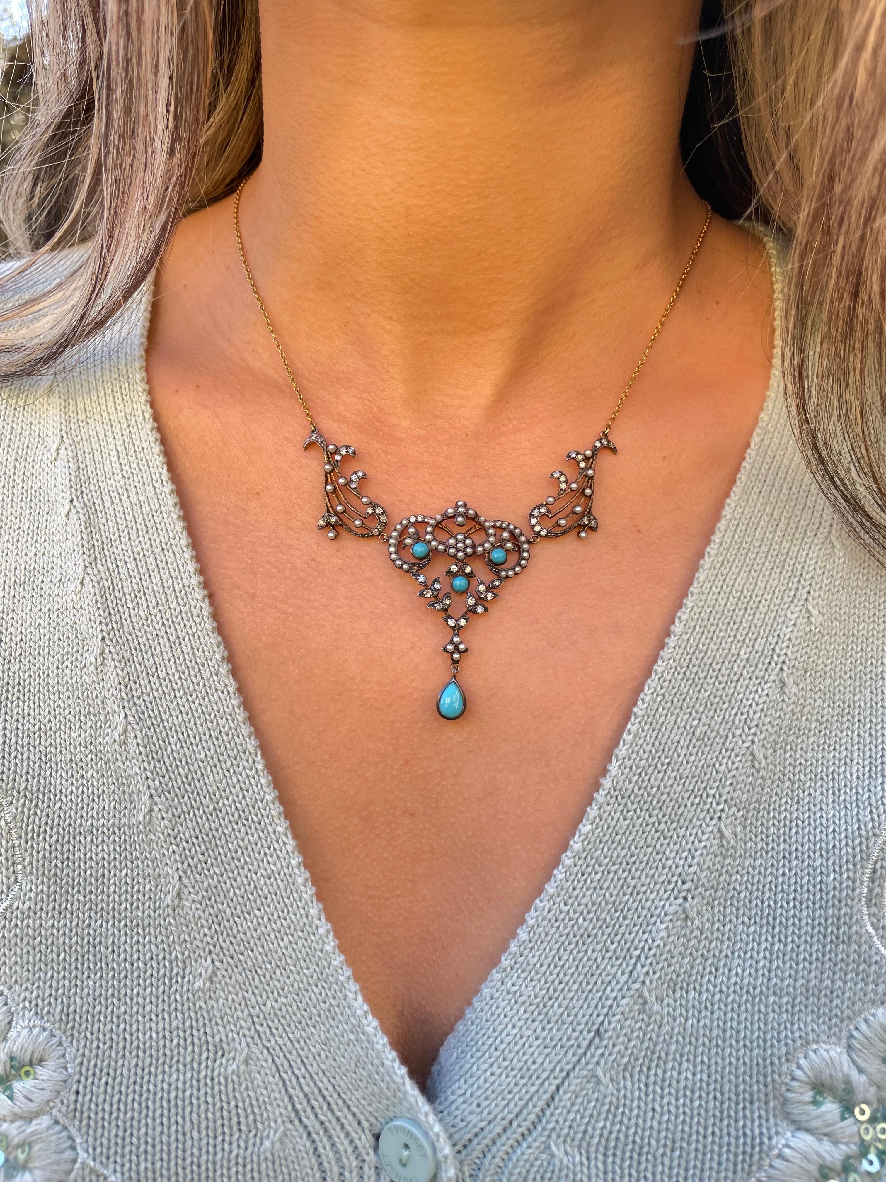 Perle Turquoise ancienne et perles de rocaille en vente
