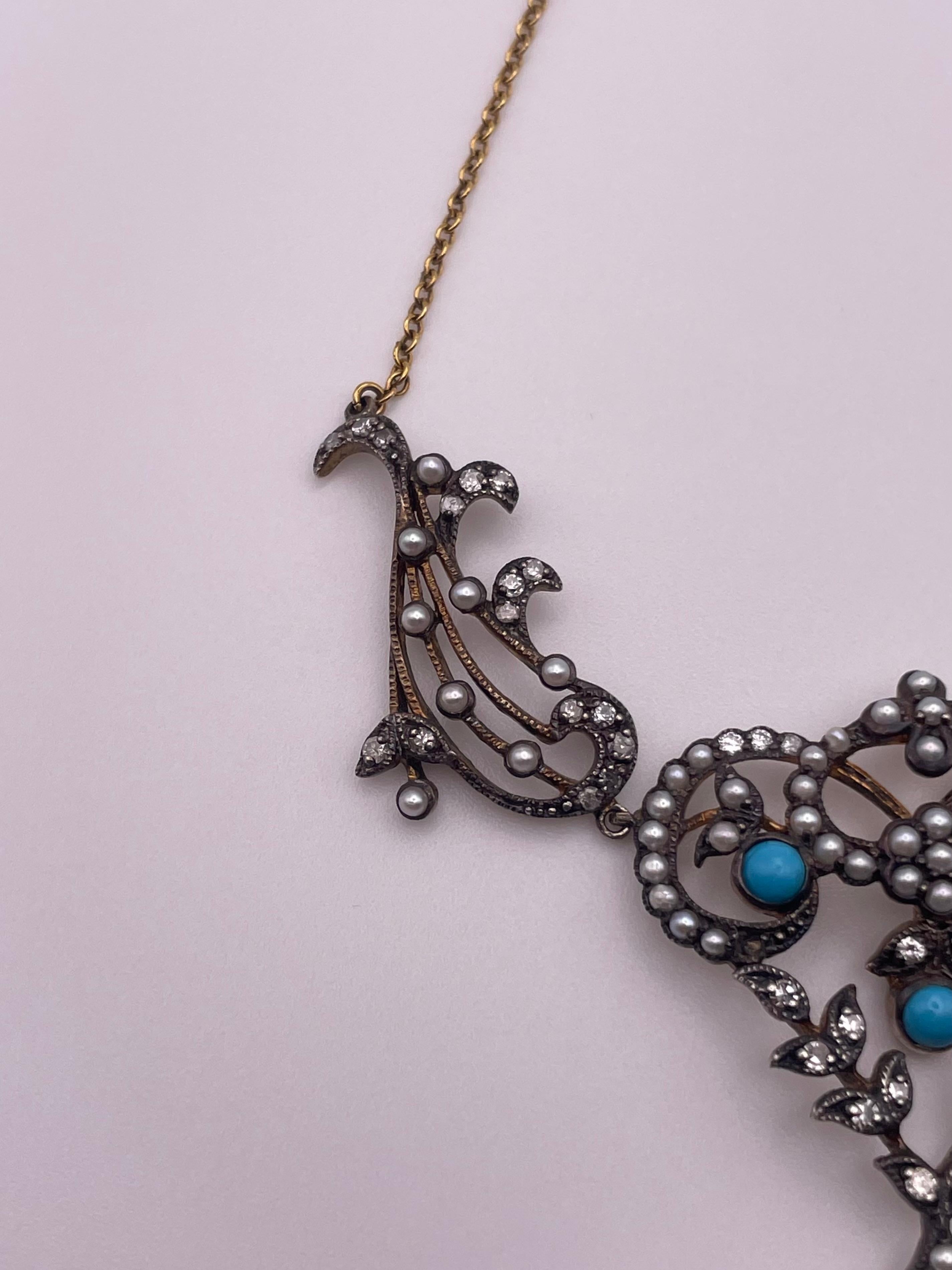 Turquoise ancienne et perles de rocaille en vente 1