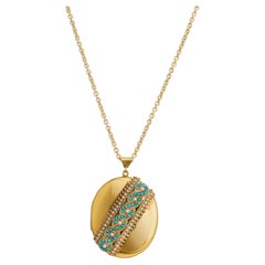 Antique Turquoise and Seed Pearl Pendant Locket