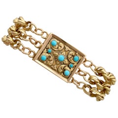 Antique Turquoise and Yellow Gold Mourning Locket Bracelet