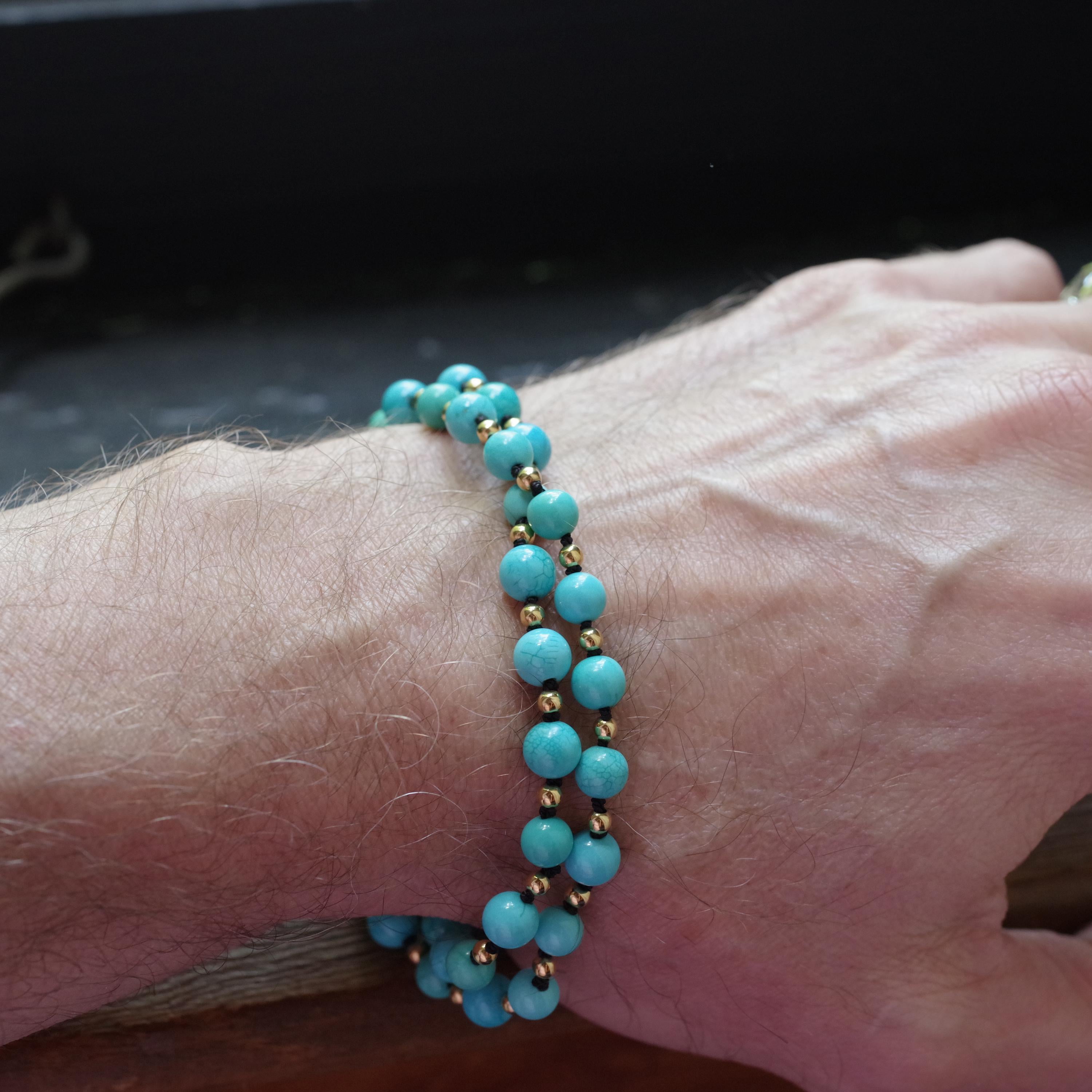 Antique Turquoise Bead Necklace with Gold Beads and Clasp 9