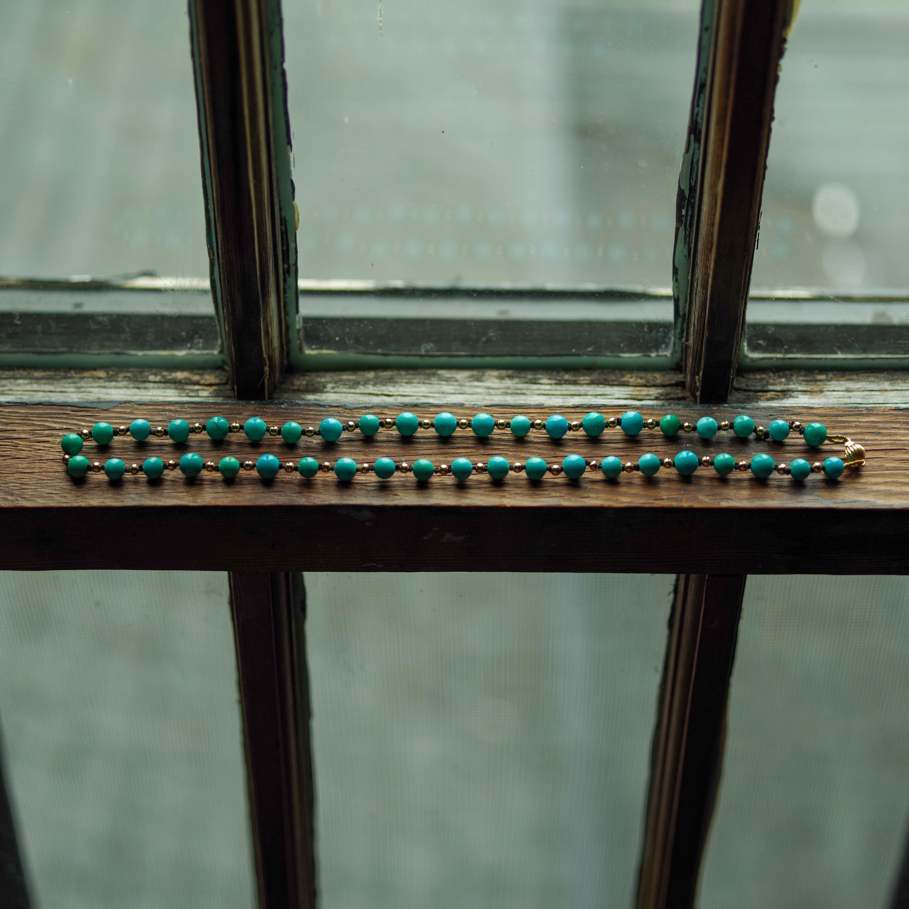 Antique Turquoise Bead Necklace with Gold Beads and Clasp 3
