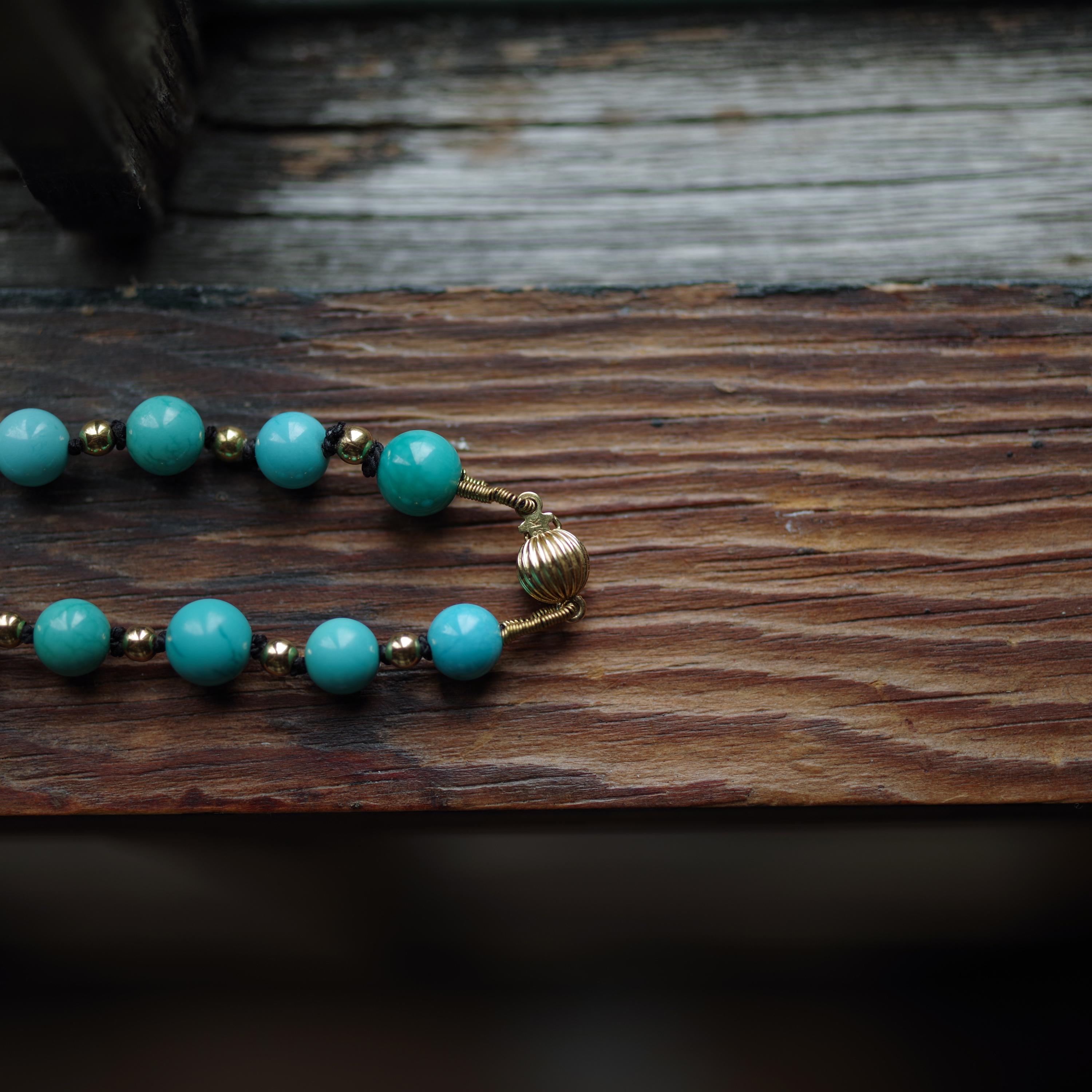 Antique Turquoise Bead Necklace with Gold Beads and Clasp 4