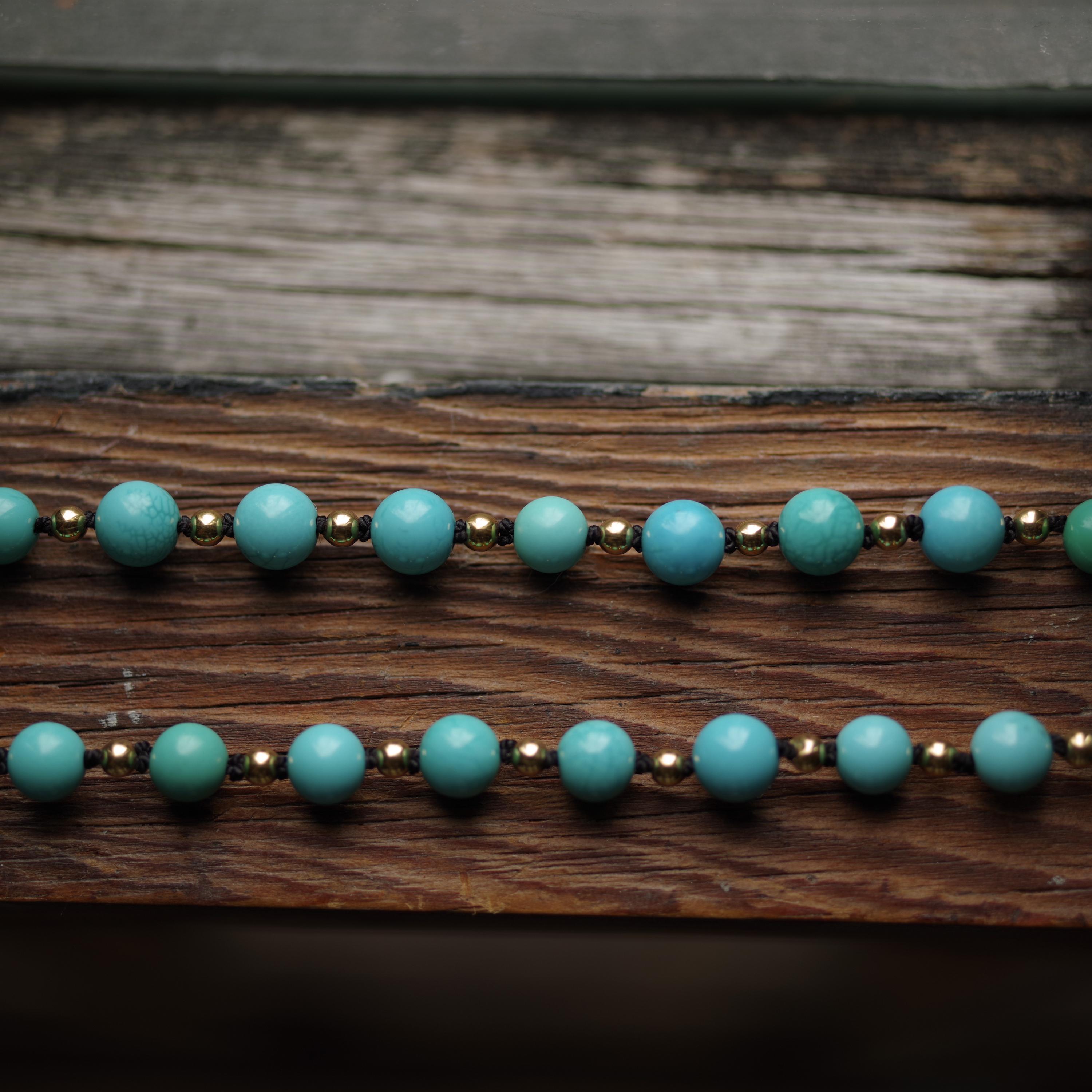 Antique Turquoise Bead Necklace with Gold Beads and Clasp 5